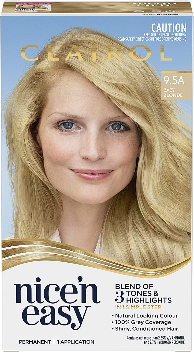 Clairol Nice 'N Easy Permanent Colour 9.5A Natural Baby Blonde, 100% Grey Coverage, Natural Looking Hair Colour
