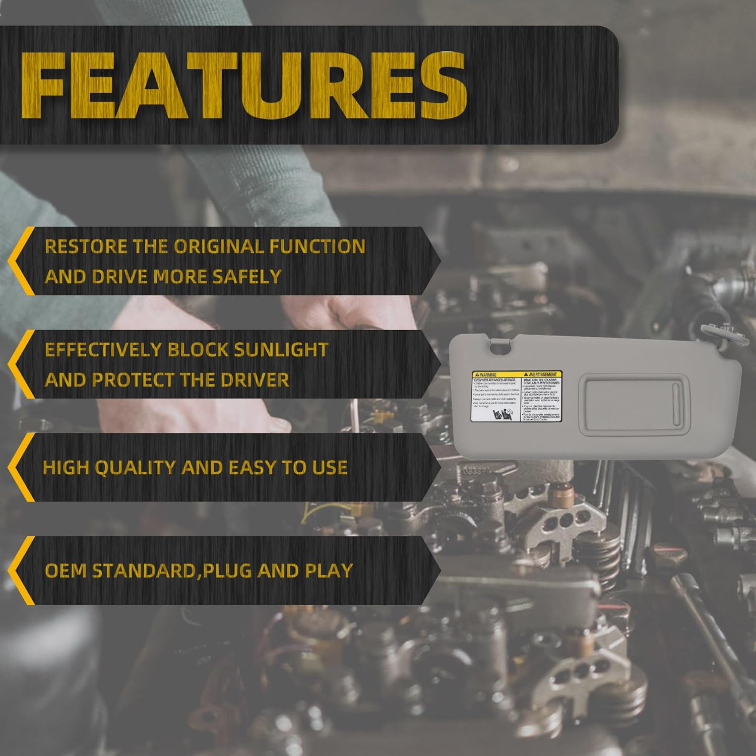 Dasbecan Right Passenger Side Sun Visor Compatible with Toyota RAV4 2004-2005 Sunvisor Replacement (Gray)