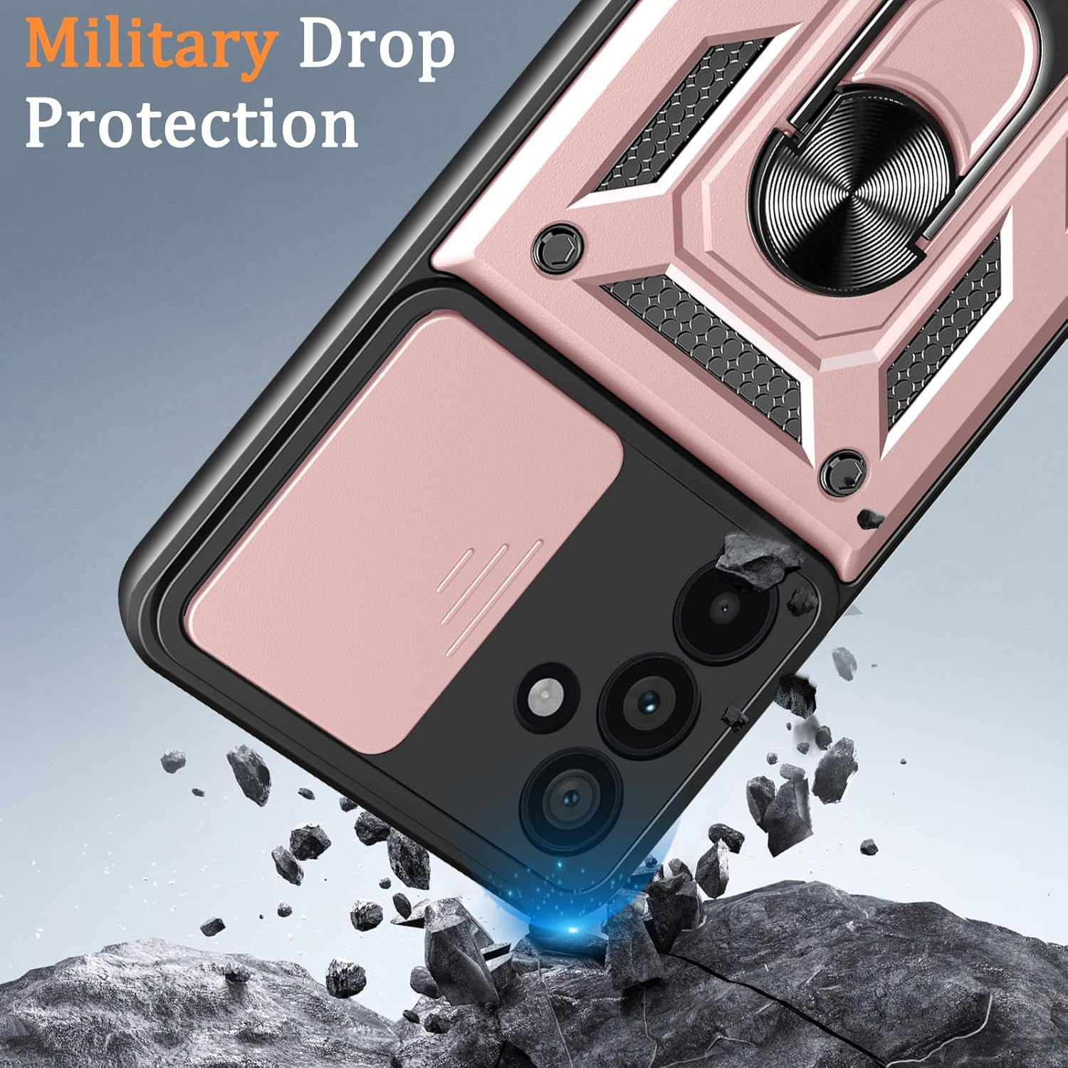 Case for Samsung S26, Camera Protection with Slide Camera, Armour Protective Case with 360 Degree Ring, Metal Holder Magnetic Stand, Silicone Shockproof Mobile Phone Case, Rose Gold image number 4