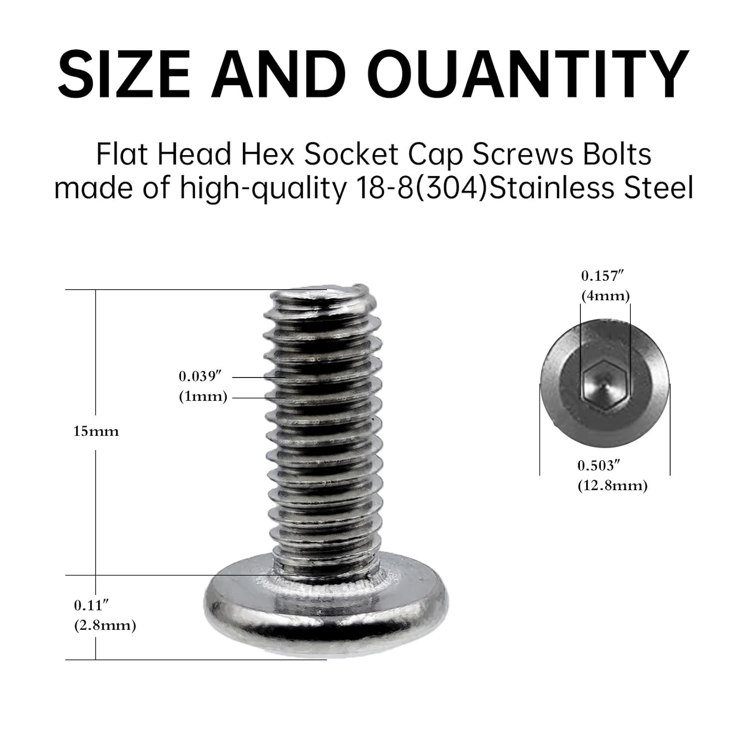 Wlzll 30Pcs M6 X 15Mm 304(18-8,A2-70) Stainless Steel Flat Head Hex Socket Cap Screws, Full Thread, with Hex Key, for Furniture, Office, Garage, DIY Projects, Silver image number 2