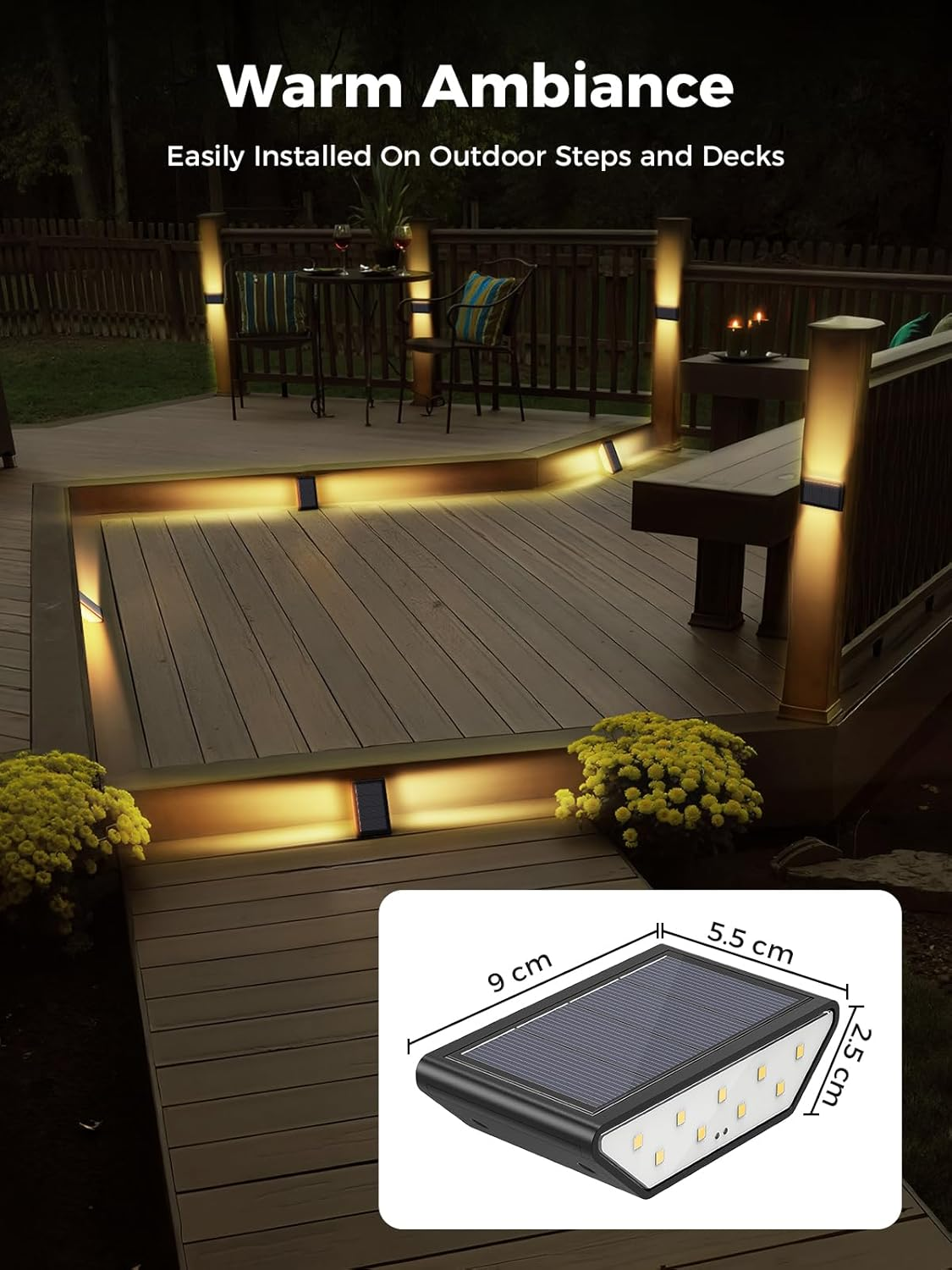Smiling Shark Solar Lights for Outdoors, Pack of 2 Solar LED Stair Lighting Outdoor Warm White Double-Sided Lighting IP65 Waterproof Solar Step Lights for Garden Patio Walkway image number 2