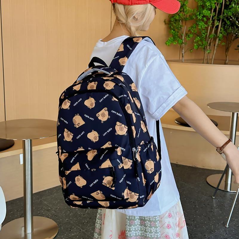 Kawaii Capybara Backpack &ndash; Large Cartoon Backpack with Flap, Fun Ita Bag for Capybara Lovers - Light Brown image number 4