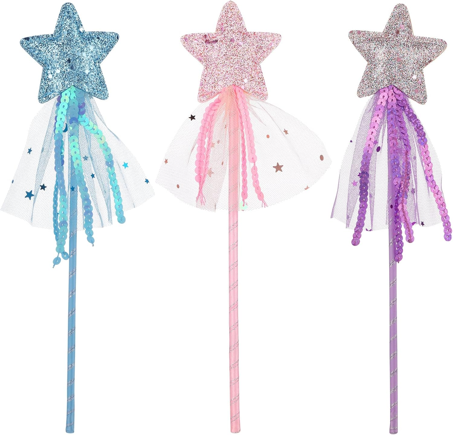 Prasacco 3 Pieces Magic Wands for Kids Glitter Princess Wands Star Wand Toy Sticks for Girls Fairy Wand for Christmas Costume Props Birthday Party Supplies image number 4