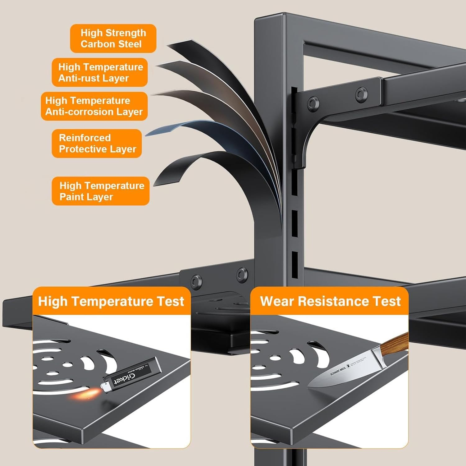 Heyinova Pots and Pans Organizer, 7-Tier Adjustable Pot Rack for Kitchen Cabinet Storage, Heavy Duty under Cabinet Pan Organizer (Black) image number 3