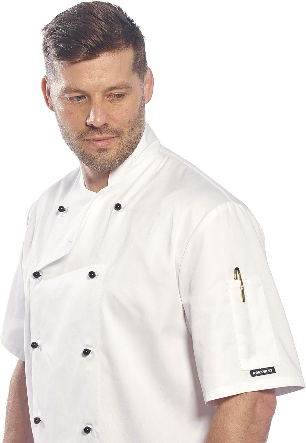 Portwest C734 Unisex Kent Chef Jacket Short Sleeve White, Medium image number 6