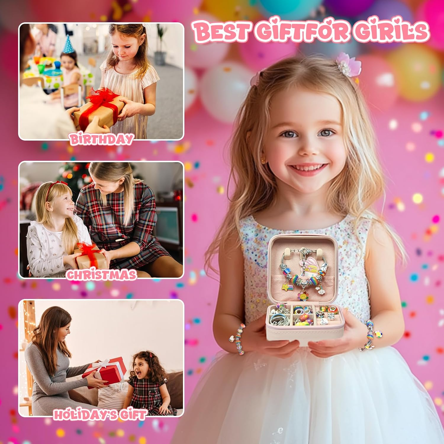 Charm Bracelet Making Kit, 66 Pcs DIY Beaded Jewelry Making Supplies Beads, Bracelet Making Kit for Girls 6-12, Perfect Lovely Gift Birthday (Colorful) image number 5