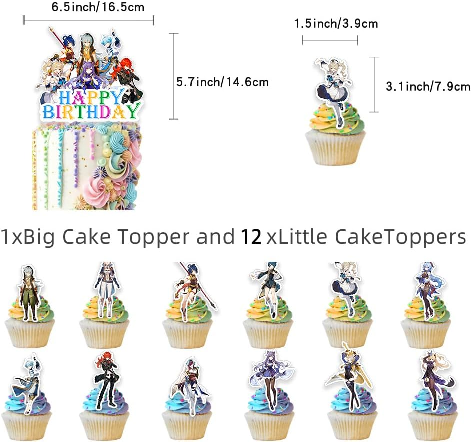 New Genshin Impact Anime Party Decoration，Theme Genshin Impact Birthday Party Supplies Includes Happy Birthday Banners, Balloon ,Cupcake Toppers Arrangement Scene Layout image number 4