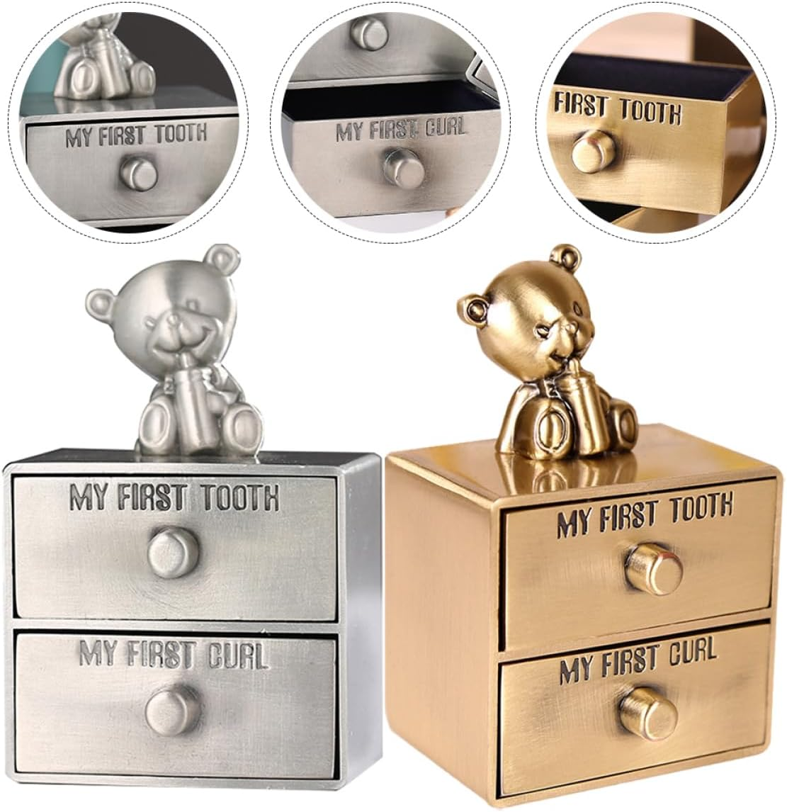 Hohopeti 2Pcs Teeth Box Metal Tooth Holder Keepsake Box Boy Girl Tabletop Display Storage Container image number 3