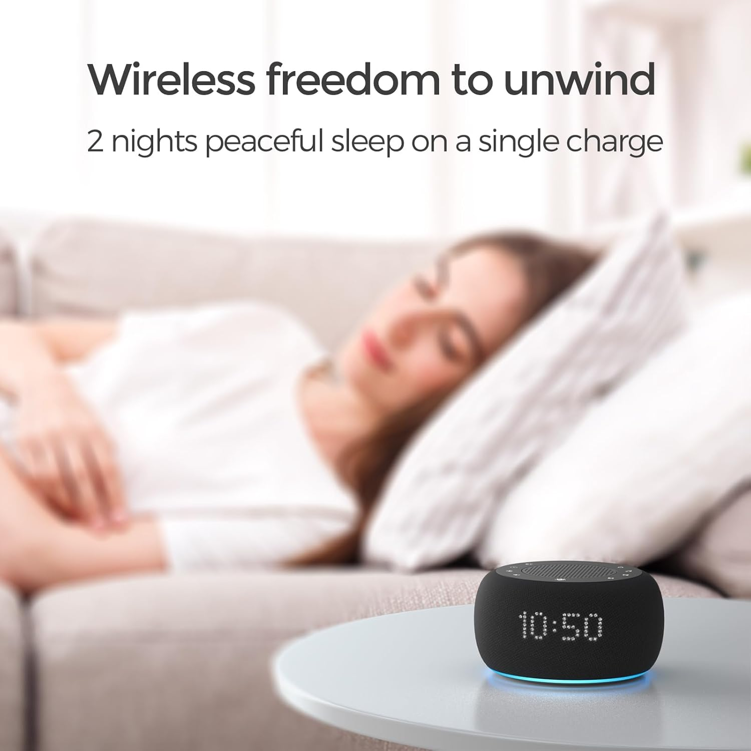 Updated White Noise Machine with Bluetooth, 25 Soothing Sounds & 8 Wake-Up Tones, Rechargeable Sound Machine for Adults and Babies, Night Light, Timer, Memory Function - Ideal for Travel and Home Use
