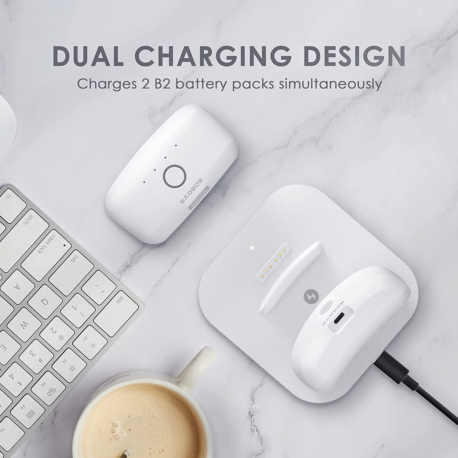 BOBOVR Twin Charger Station/Dock for B2 Battery Pack,Ultra-Thin Design, Magnetically Supply Power to 2 B2 Battery Packs at the Same Time image number 2