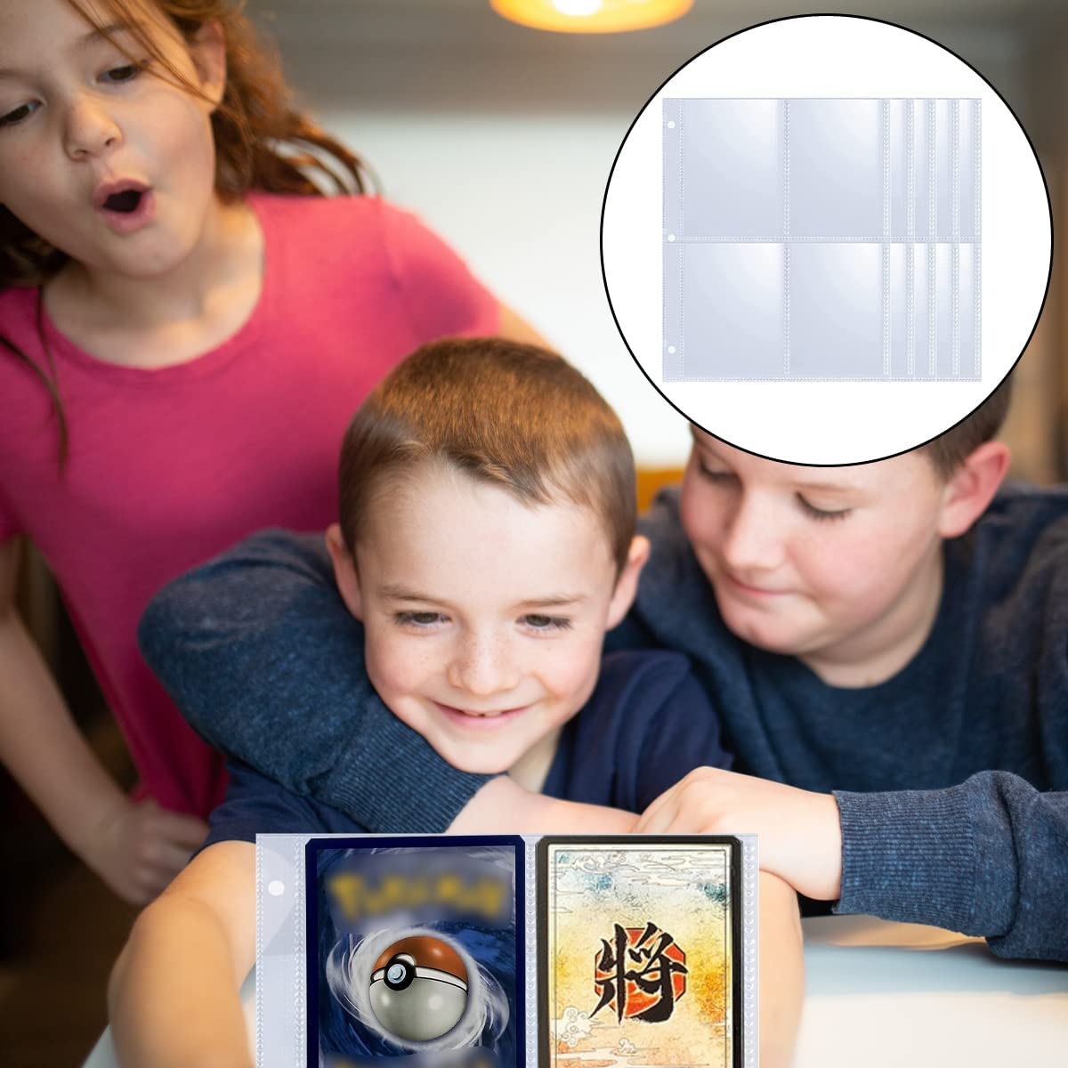 Pockets Binder Card Sleeves, 30 Pcs Double Sided 4 Pocket Trading Card Sleeves Pages for 3 Ring Binder, Clear Flexible Card Page Sleeves image number 6