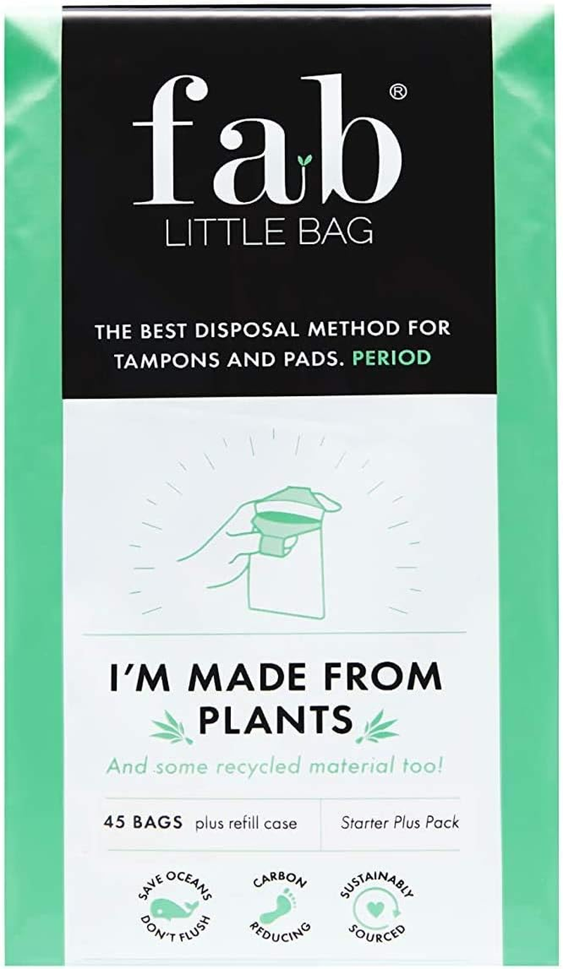 Fab Little Bag: a Starter plus Pack of 45 Totally Disposable, Biodegradable, Feminine Hygiene Product Disposal Bags. New Larger Size Perfect for Pads and Tampons image number 3