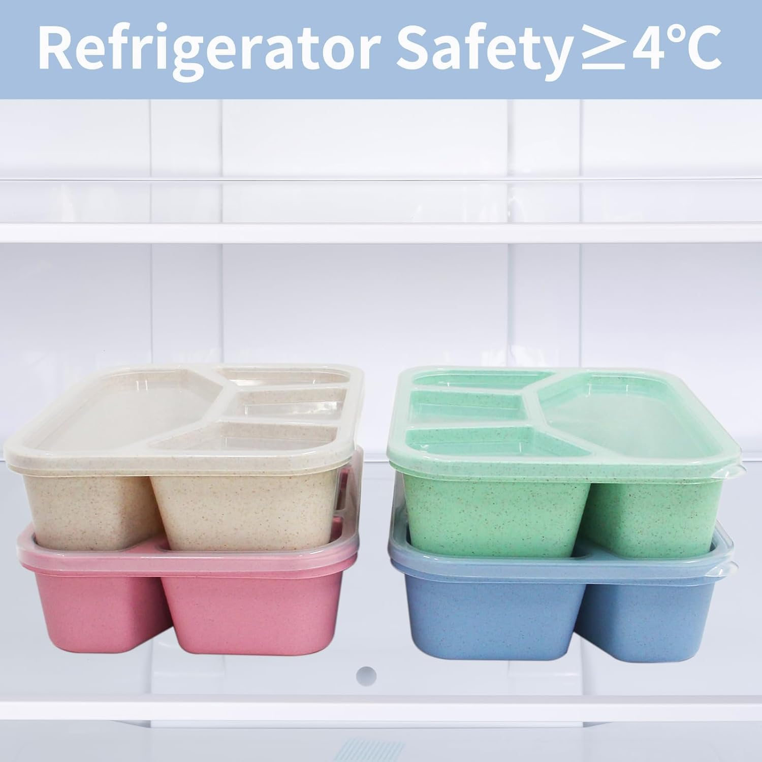 Bento Box Adult Lunch,Bento Lunch Box, 4 Pack, 4 Compartment Meal Prep Container for Kids, Reusable Food Storage Snack Containers Stackable School, Work, and Travel image number 4