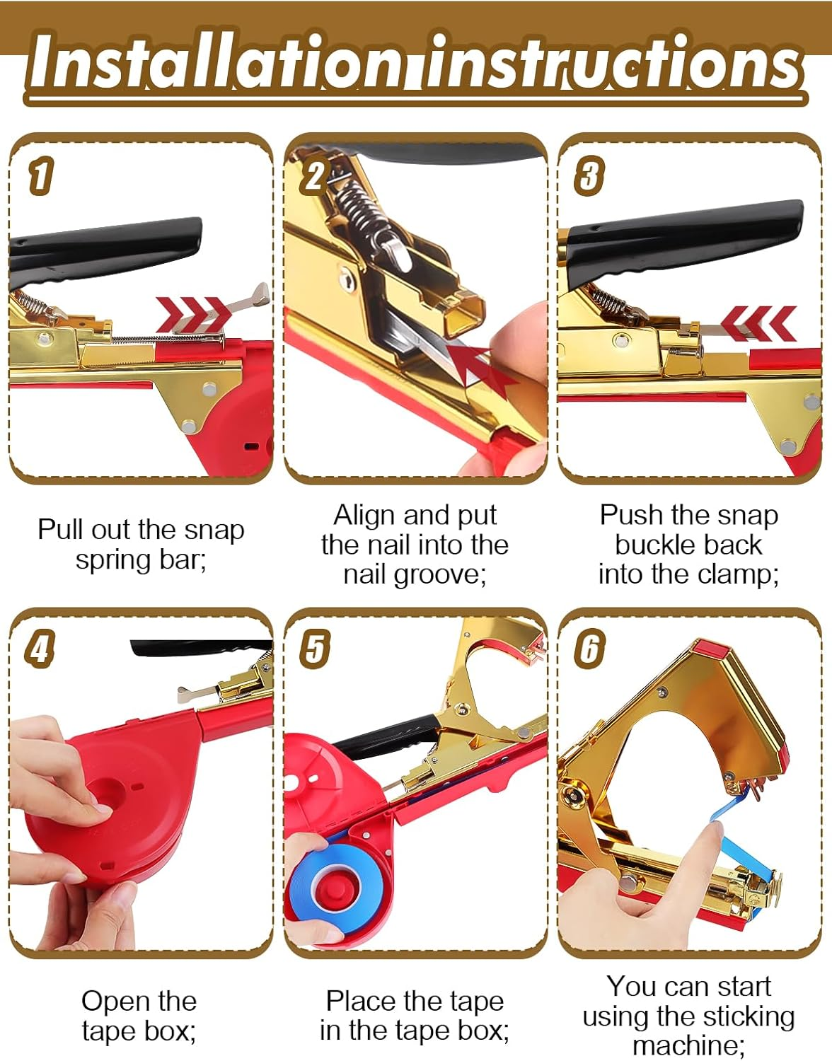 Plant Tying Machine with 20 Rolls of Tape, 2 Box Staples, EBANKU Machine Garden Tape Tool for Grapes, Raspberries, Tomatoes, Vegetables and Flower Planting image number 4