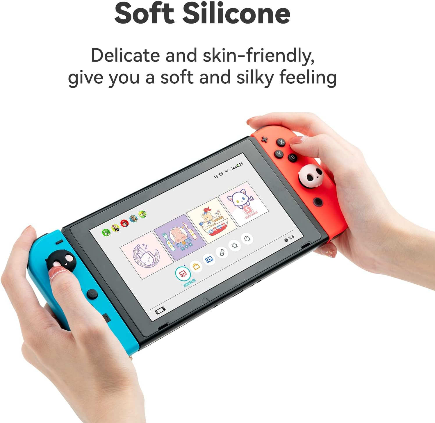 Geekshare Cute Silicone Game Console Thumb Grip Caps, Joystick Cover Compatible with Switch/Oled/Switch Lite,4Pcs (Pink) image number 2