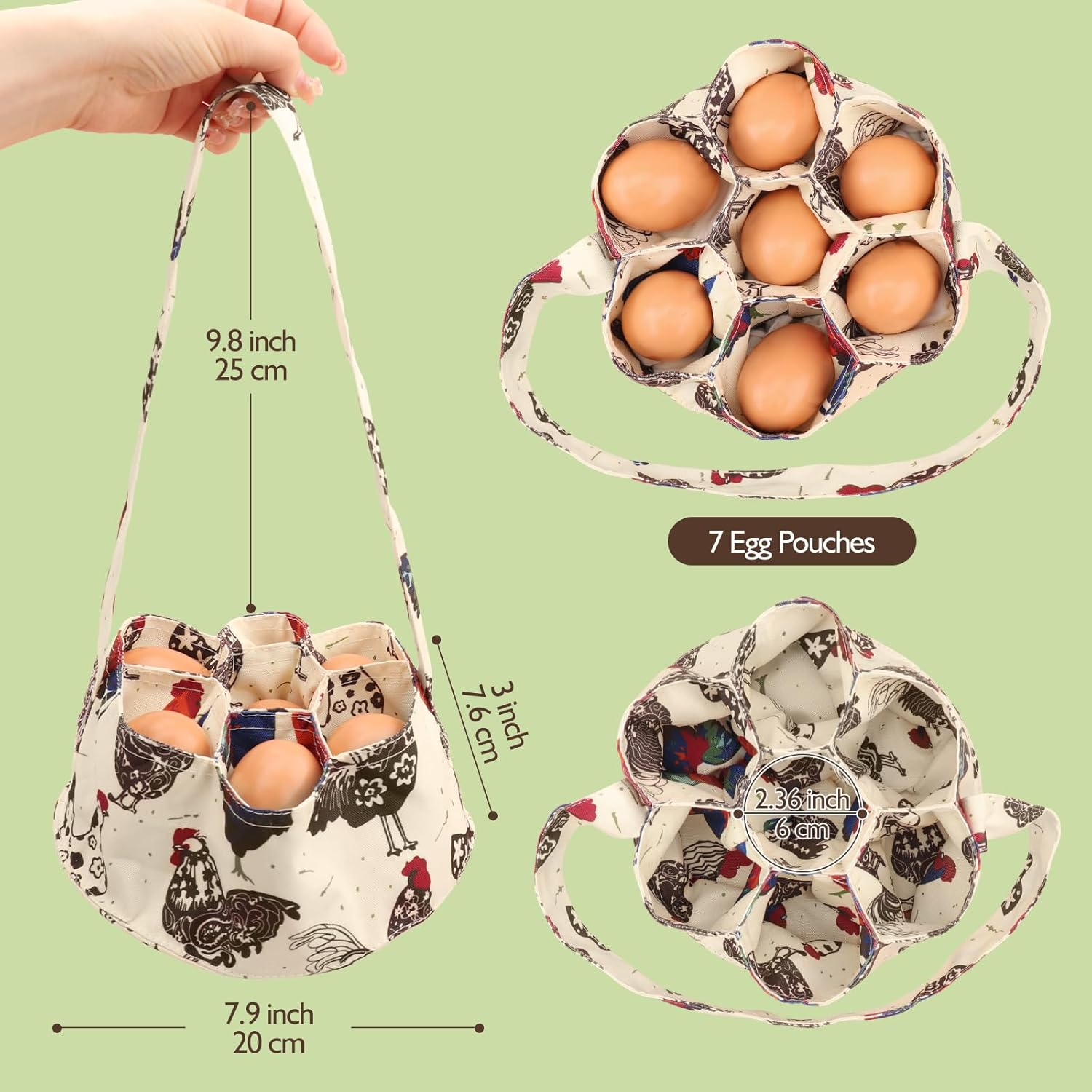 Egg Bags Hossmily Egg Basket Mini Egg Collecting Basket Egg Gathering Basket with 7 Pouches for Farmhouse Chicken Hen Duck Goose Housewife Garden Transporting Storage- 1 Pack image number 6