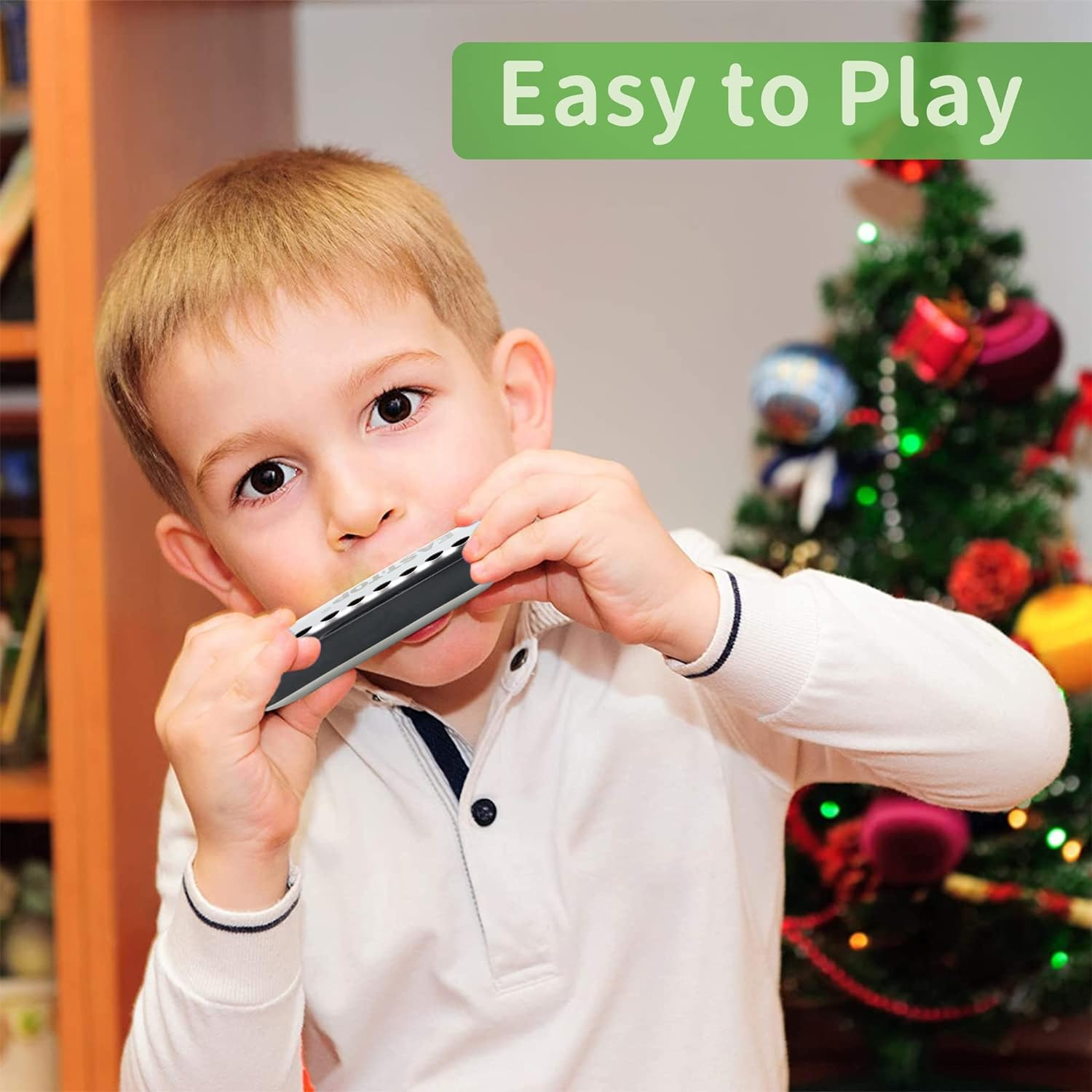 EAST TOP Junior Harmonica,Smoothly Rounded Edge 10 Holes C Key Blues Mouth Organ Harmonica for Kids and Children as Gift,With Fabric Cloth Pouch,Colourful Box, Black image number 2