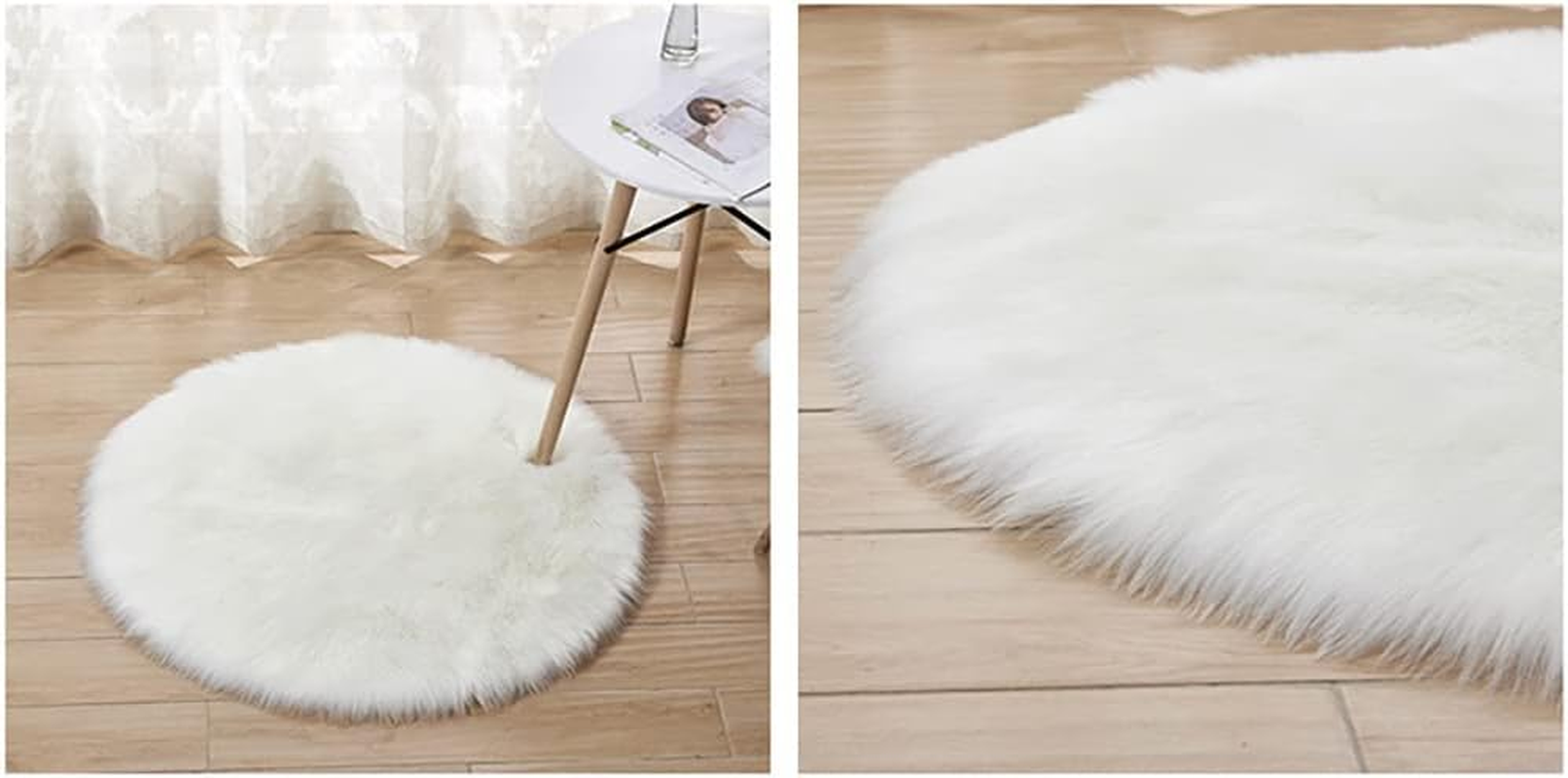 Soft Faux Sheepskin Fur Area Rug Chair Couch Cover Indoor Soft Fluffy Bedroom Floor Sofa Living Room White round 2.6 X 2.6 Feet