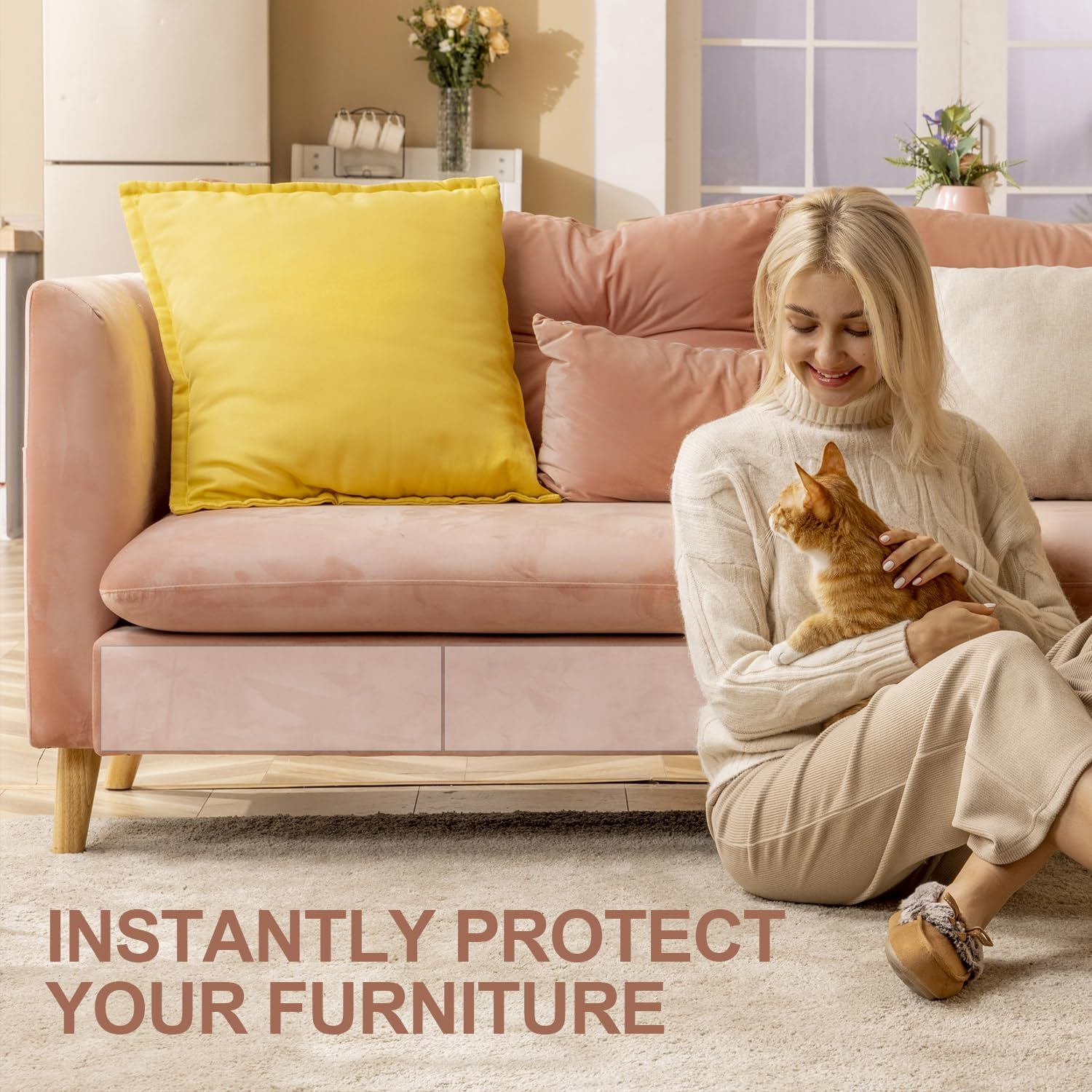 【NO PINS Pain】 8 Pcs Double Sided Cat Sofa Scratch Guard,Anti Cat Scratch Protector Furniture Protectors from Cats,Sofa anti Scratching Sticky Tape,Cat Scratch Deterrent Tape,Couch Protector for Cats image number 3