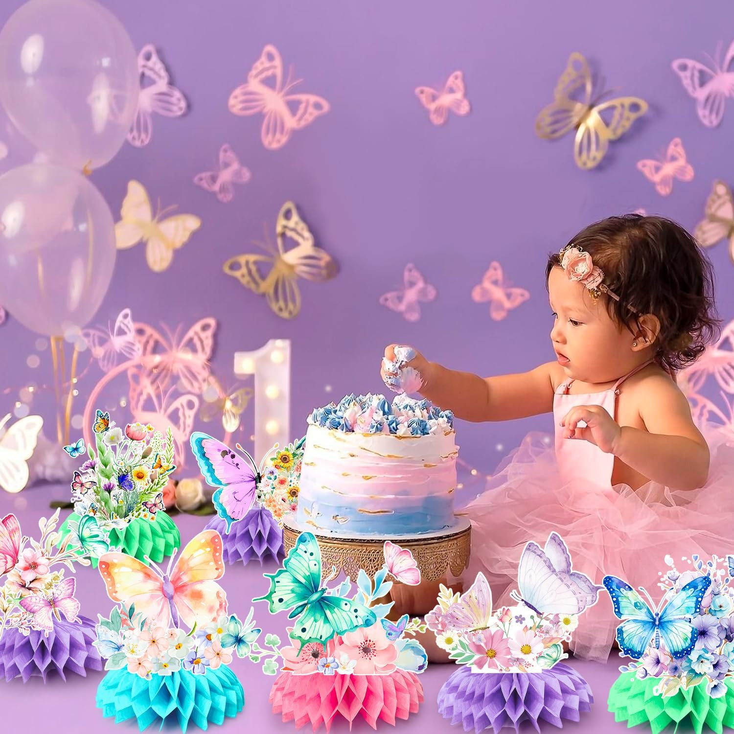 Butterfly Honeycomb Centerpieces, 9 Pcs Butterfly Honeycomb Table Centerpiece, Butterfly Baby Shower Party Honeycomb & Butterfly Themed Honeycomb Centerpiece, for Floral Butterfly Birthday Decorations image number 5