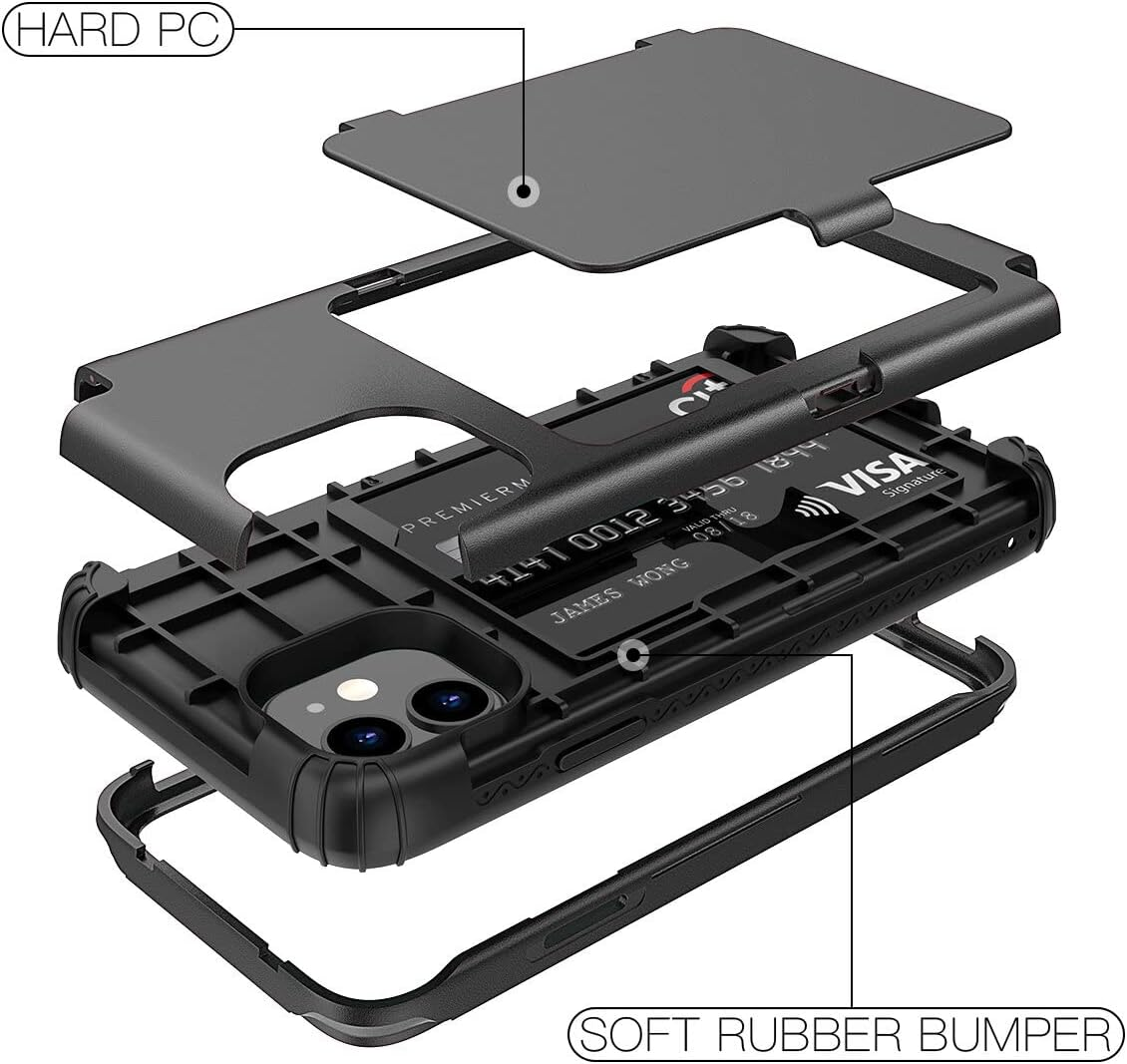 Iphone 11 Wallet Case - Welovecase Defender Wallet Credit Card Holder Cover with Hidden Mirror Three Layer Shockproof Heavy Duty Protection All-Round Armor Protective Case for Apple Iphone 11 Black - Green image number 5