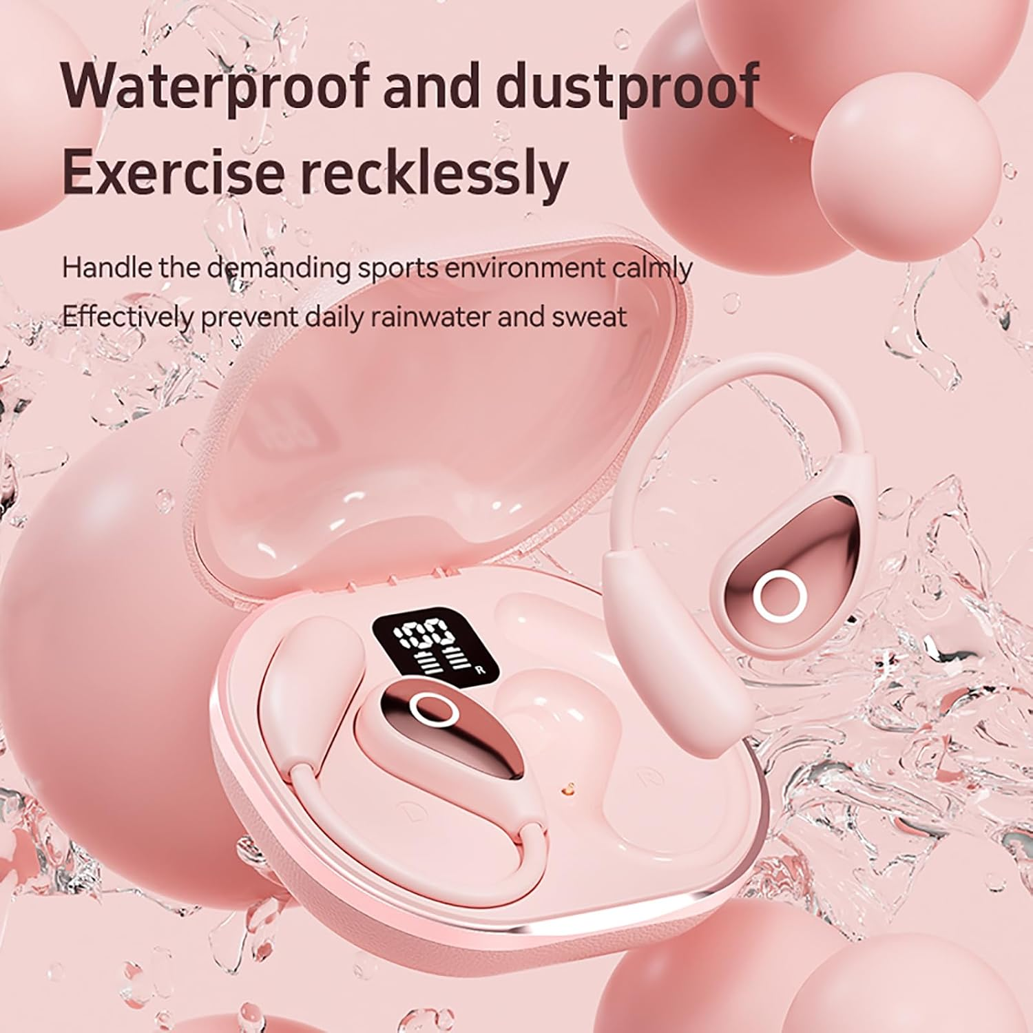 Open Ear Earbuds Wireless Bluetooth 5.4 Headphones with Microphone, Earphone with Earhooks, ENC Noise-Cancellation, 60H Playtime, Long-Lasting Comfort, Crystal-Clear Calls for Driving/Gym (Pink) - Beige image number 2