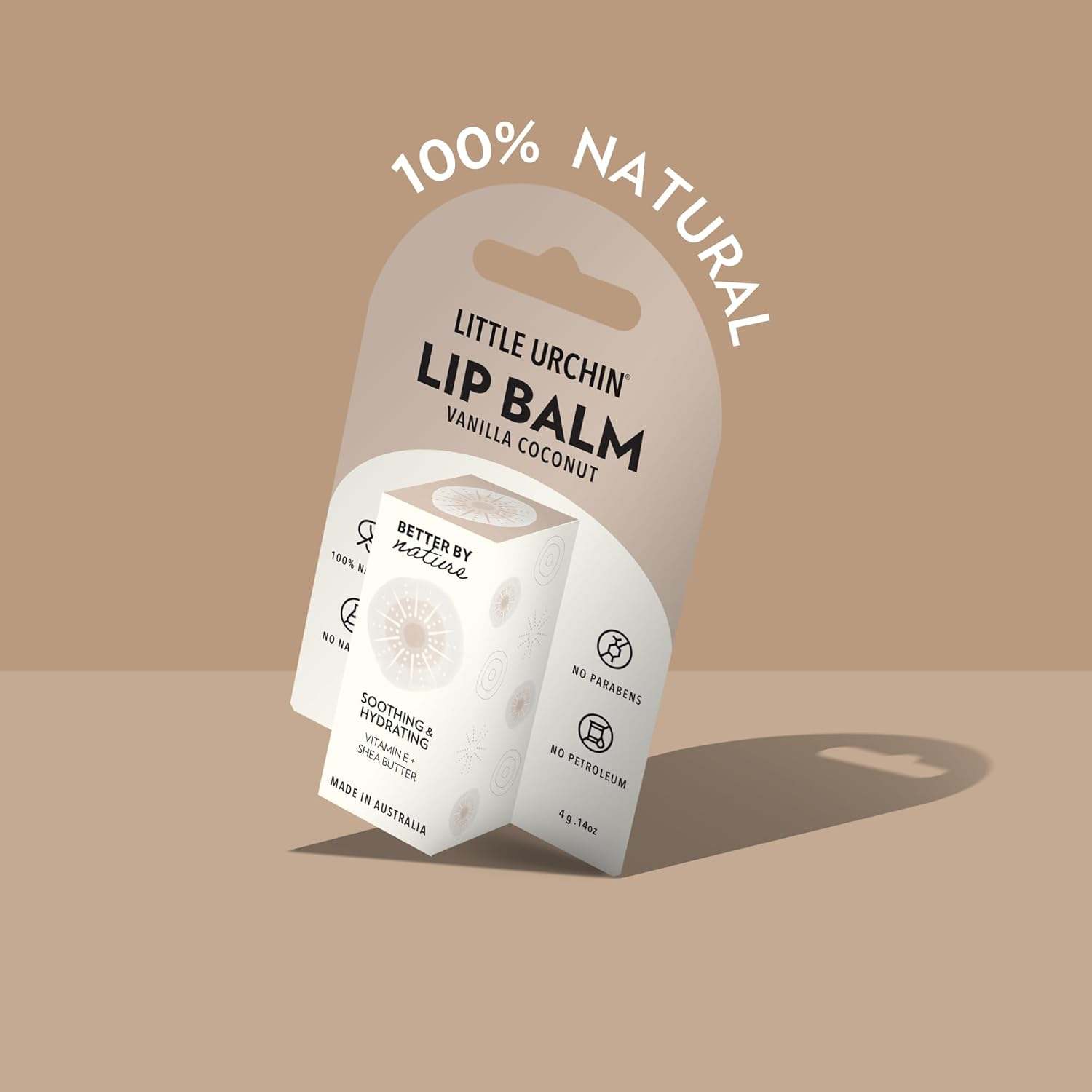 LITTLE URCHIN 100% Natural Lip Balm Vanilla Coconut 4G &ndash; Lip Care with Beeswax, Coconut Oil, Shea Butter & Vitamin E &ndash; Ultra-Hydrating & Nourishing Lip Moisturiser | Made in Australia image number 1