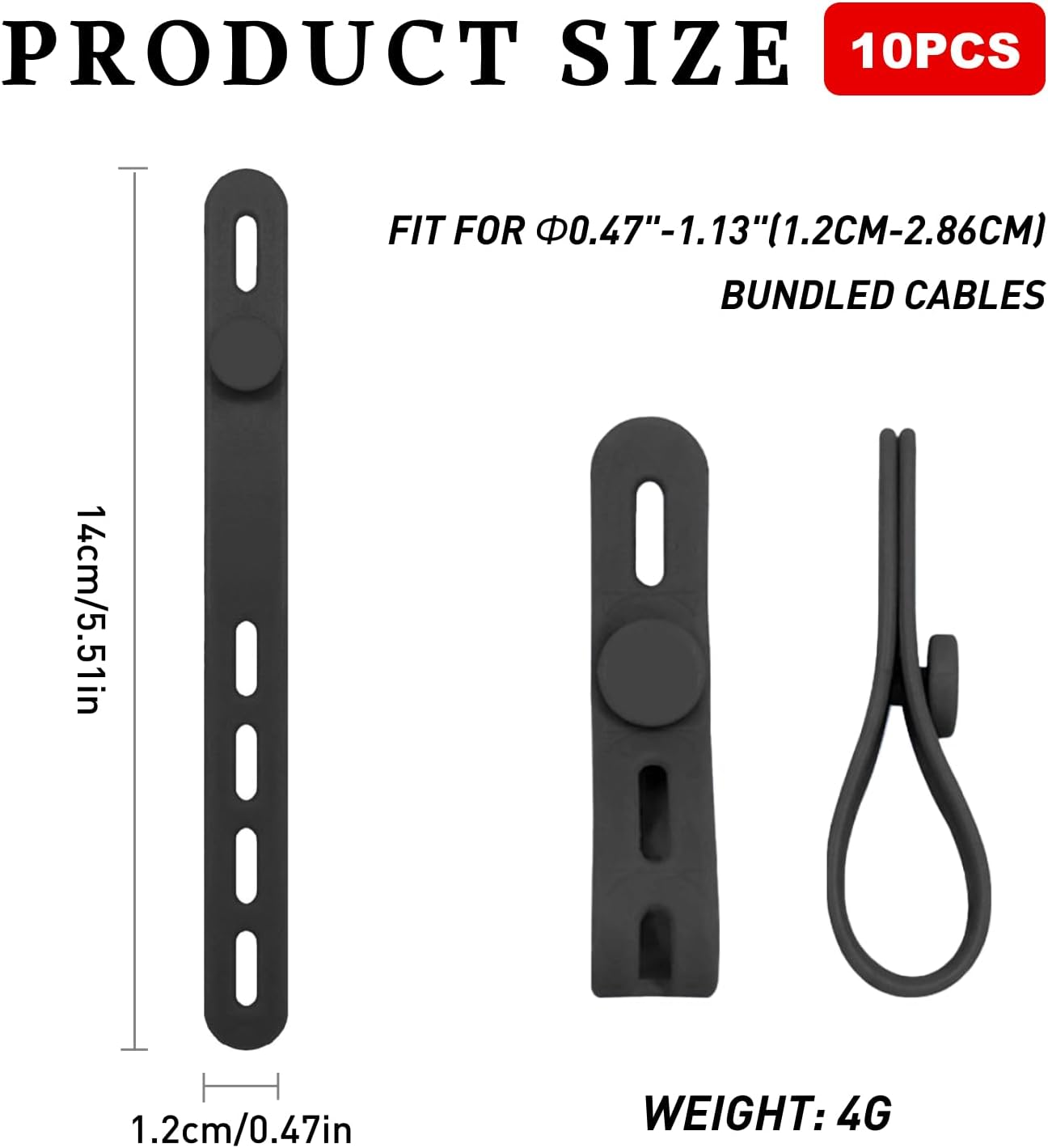 10 Pack Silicone Cable Ties Cord Organizer Strap, Reusable, Washable Cord Management with Lock Buckle, Adjustable Charger Cable Wrap for Electrical Cords, Travel Organization, and Home Use image number 1