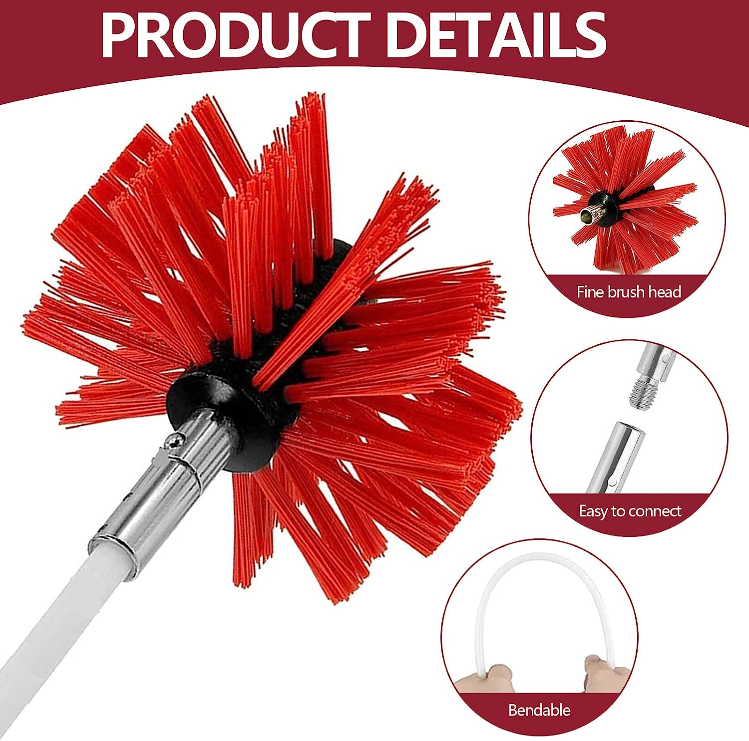 20Pcs Chimney Cleaner Brush Clean Rotary Sweep System Fireplace Kit Rod Tool Set Home Kichen Cleaning Brush, with Handheld Long Brush,Gloves,15 Flexible Rods, Brush Head for Fireplace/Dryer Vent image number 5