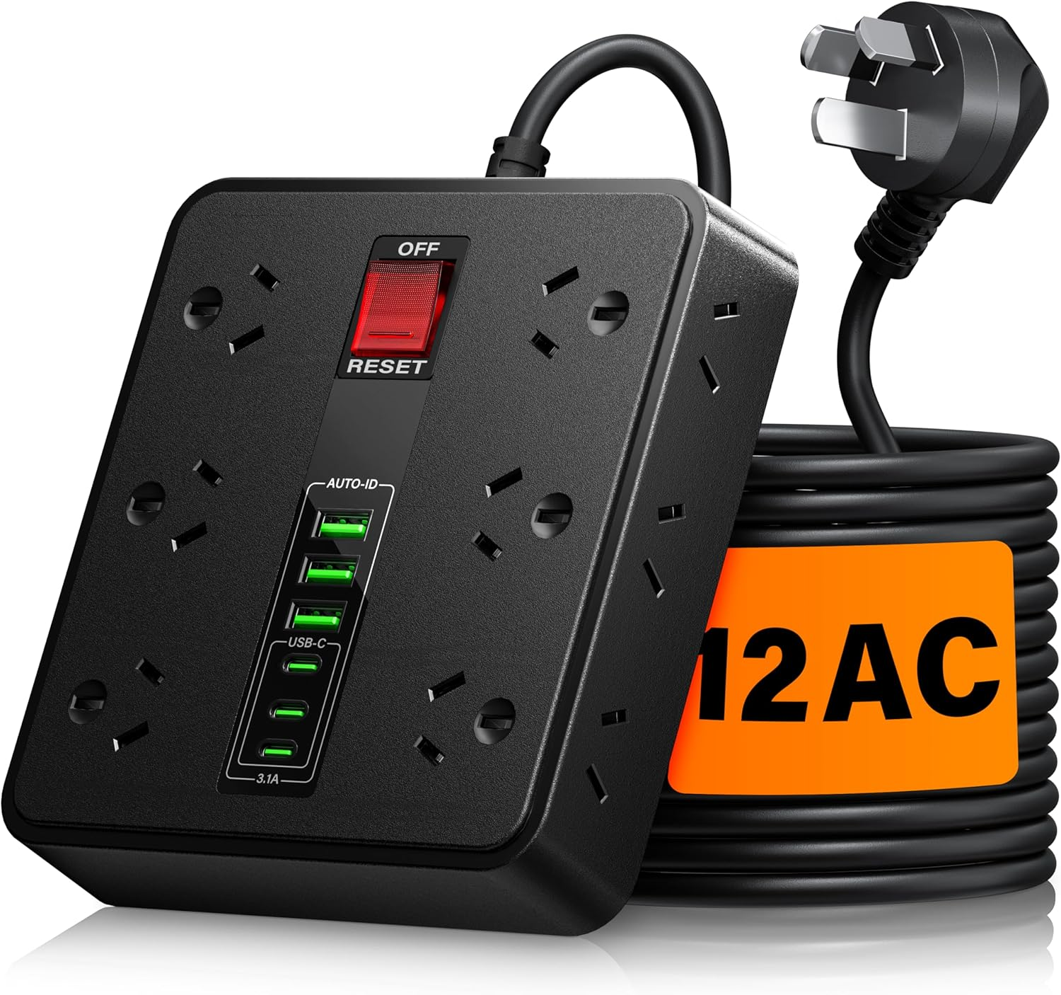 Powerboard USB Surge Protector - 18IN1 Power Board with 3 USB C & 3USB, 12 Outlet Power Strip with 1.9M Extension Cord, Wall Mountable 2500W Surge Protection and Overload Switch for Home & Office image number 1