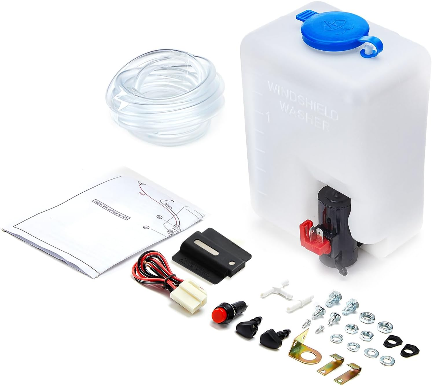 KEMIMOTO Windshield Washer Fluid Reservoir, 12V Universal Car Windshield Washer Pump Washer Fluid Reservoir Bottle with Spray Switch Button Easy to Install image number 1