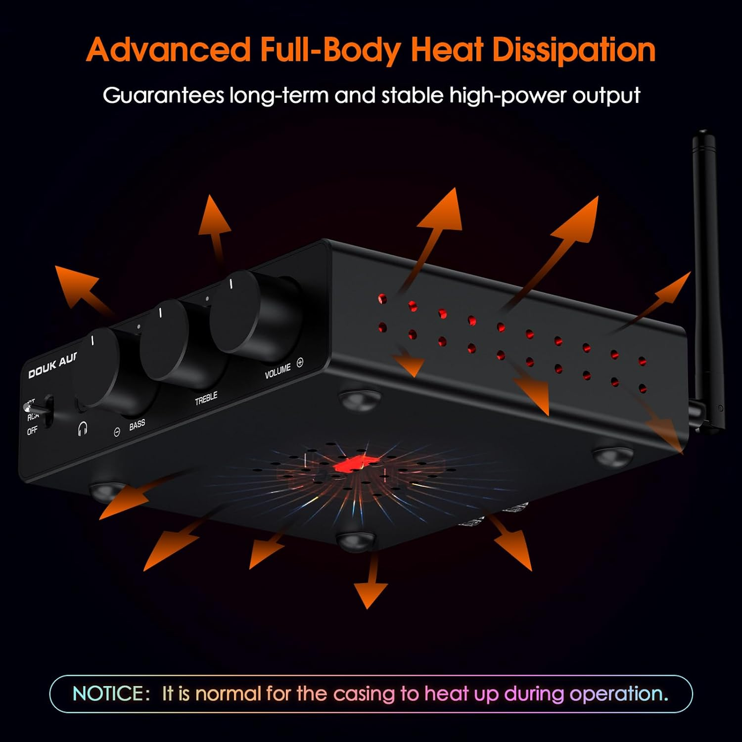 Douk Audio 2 Channel Bluetooth Amp: Hifi Stereo Amplifier | 300W&times;2 TPA3255 | Class D PFFB | Bass Treble Control | Headphone Out for Home Theater, Bookshelf Speakers (32V PSU)