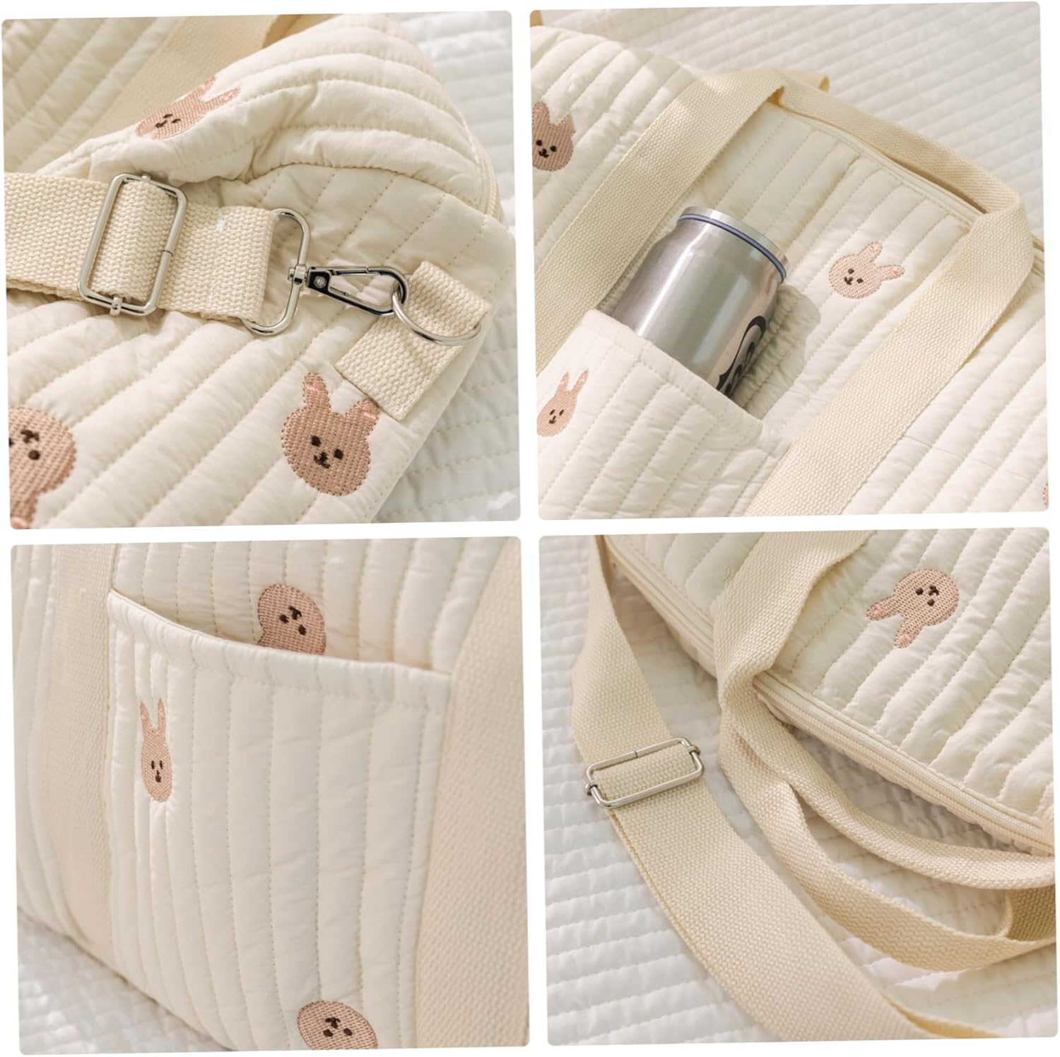 Diaper Bag, Crossbody/Tote Cute Cotton Quilted Duffle Bag with Removable Strap, Large Capacity for Walking Shopping Picnics Travel, Diaper Tote image number 3
