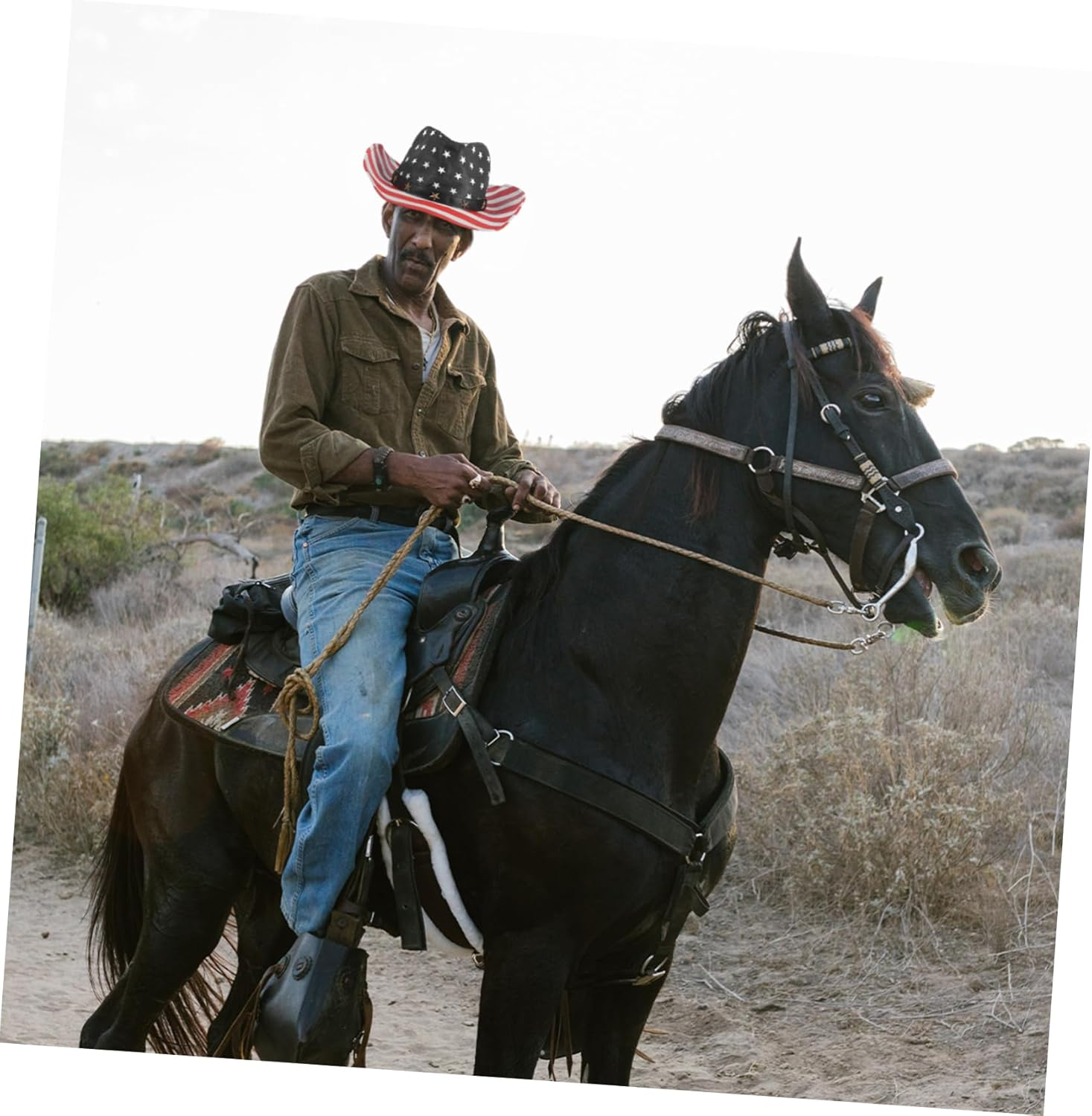 Healeved American Flag Cowboy Hat Patriotic Western USA Hat with Strap for Men Women Boys Memorial Day Party Supplies Outdoor Celebration Accessories image number 6