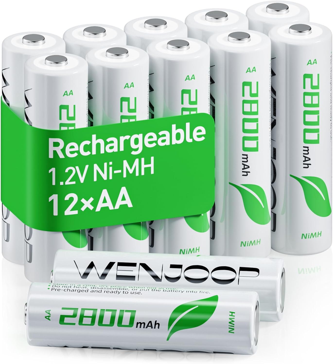 WENJOOP AA Rechargeable Batteries 12 Pack &ndash; 2800 Mah High‑Capacity Nimh, Low-Self‑Discharge, 1.2 V, Long‑Lasting Power for Household & Office Devices