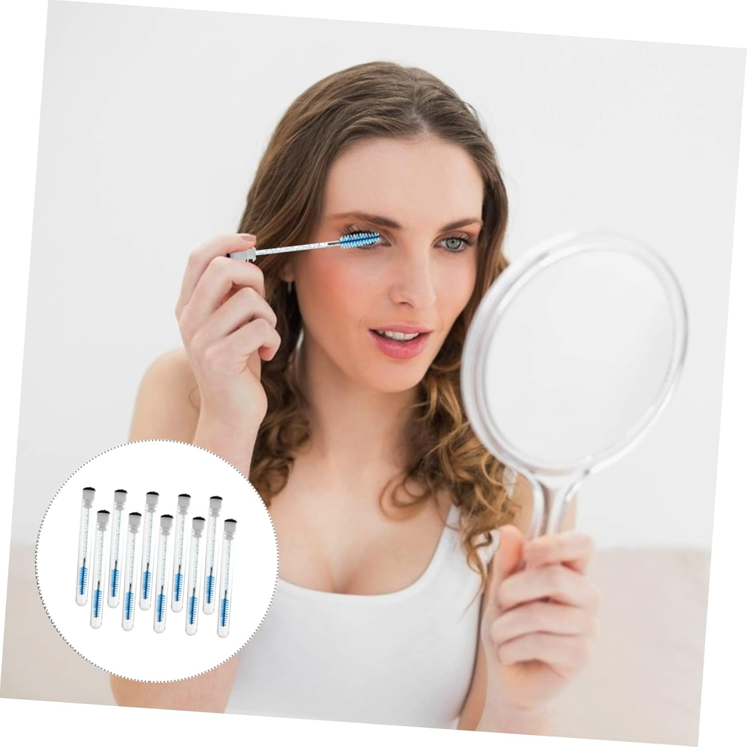 FRCOLOR 10Pcs Eyelash Comb and Eyebrow Brush Tube Set Navy Portable Lash Brow Applicators for Makeup and Eyelash Extension Application - Red image number 6