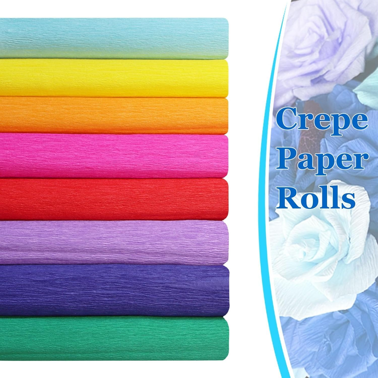 8 Roll Rainbow Crepe Paper Craft Kit25 X 250Cm(10" X8') Includes 50 Sturdy Floral Wires & 1 Stretch Tape，Tear-Resistant Papel Crepe Supplies for DIY Party Decor, Wedding Flowers, Family Crafts(Rainbow Colors) image number 6