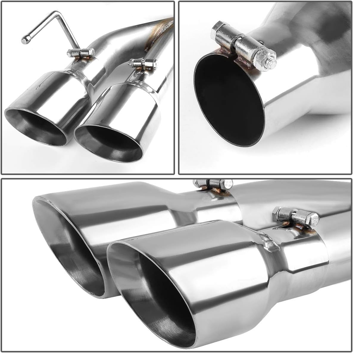 DNA MOTORING Metallic CBE-MU-FM18-50L Axle-Back Catback Exhaust Kit+4 Inches Muffler Stainless Steel Tip Fit 18-20 Mustang 5.0L
