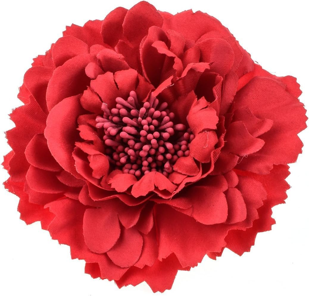 Floral Fall Peony Flower Hair Clip Flamenco Dancer Pin up Flower Brooch (Red) image number 3