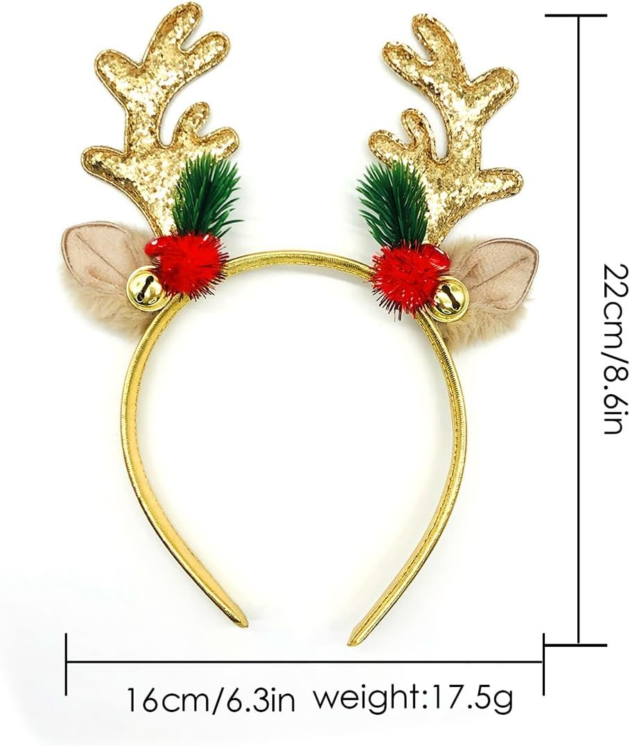 2 PCS Christmas Headbands, Reindeer Antlers, Glitter Elk Antlers, Headband Christmas and Party Headbands Deer Antlers Headband with Bells Cute Reindeer Ears Headban image number 3