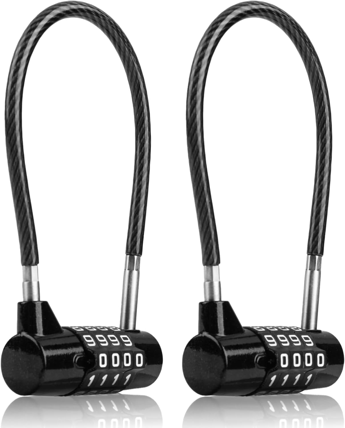 2 Pack 4 Digit Combination Padlock with Steel Cable, Resettable Weatherproof Security Lock for Gym Lockers Cabinets Gates Suitcases & Outdoor Use (Black)