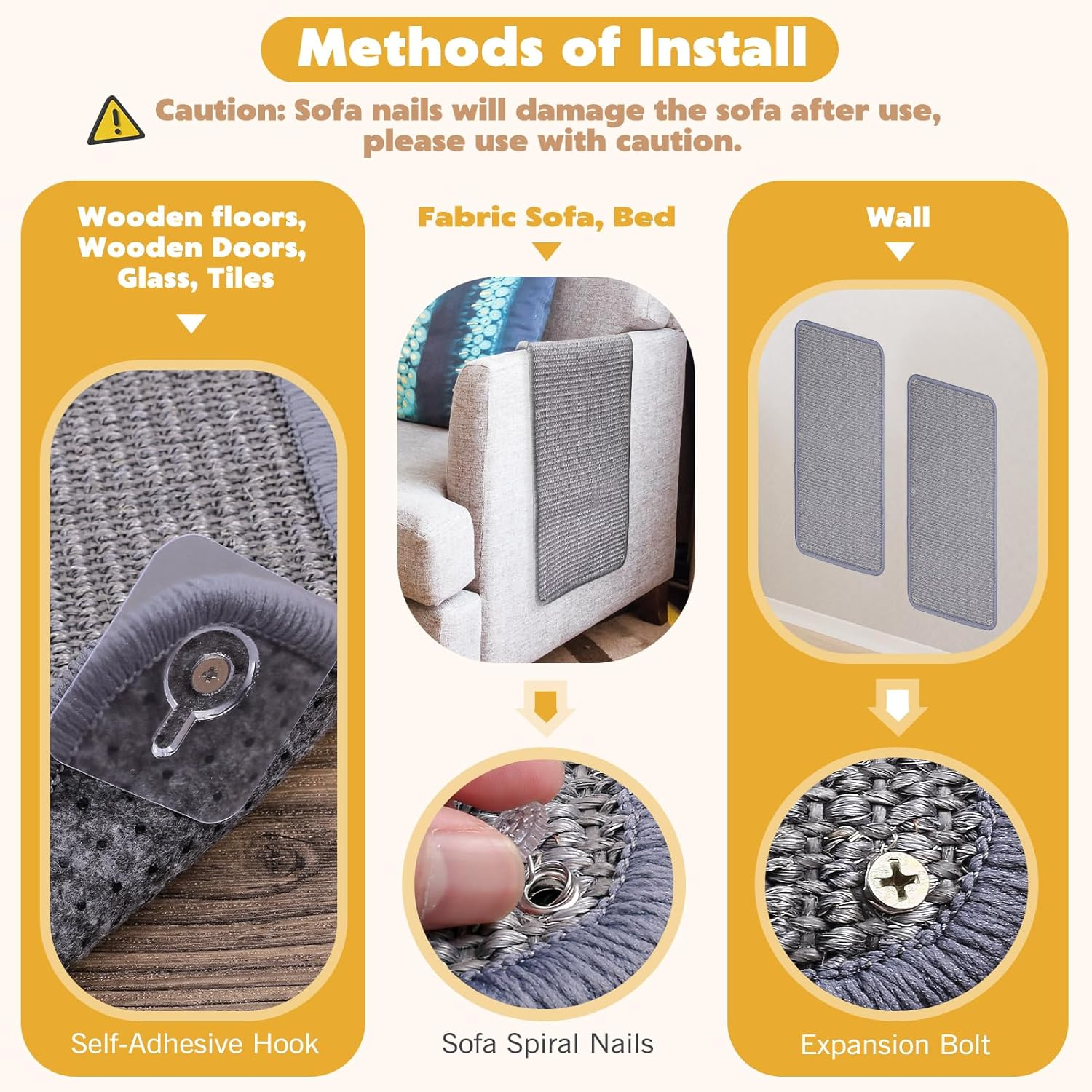 VABNEER Sisal Scratching Mat for Cat Wall Sofa, 60 X 30 Cm, Pack of 2, Grey Sisal Mat, Scratch Rug for Furniture Protection image number 4