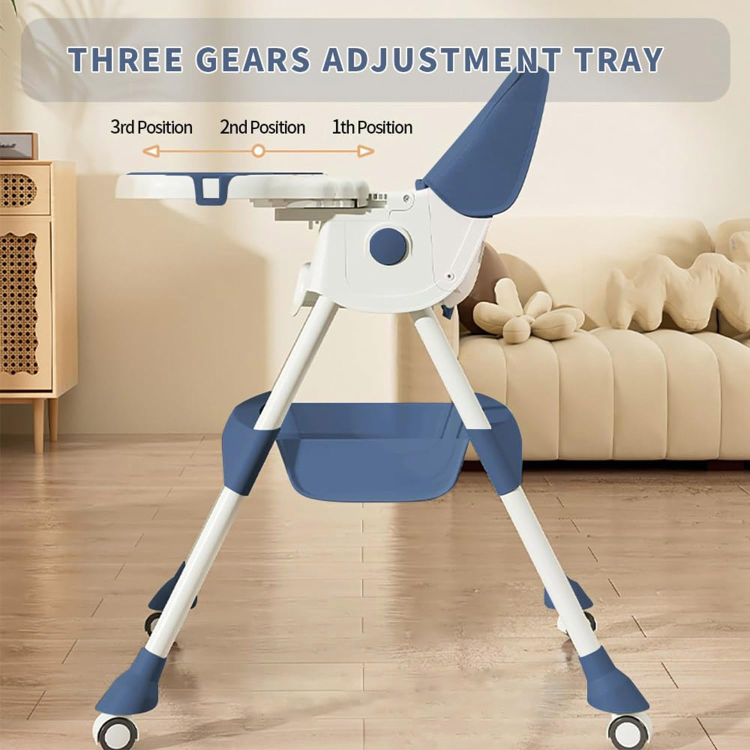 Baby High Chair for Babies and Toddlers with 360 Degree Rotatable Wheels 6 in 1/3 in 1 Foldable and Portable Children'S Highchair Suitable for Babies of All Ages to Grow up (Navy Blue) image number 6