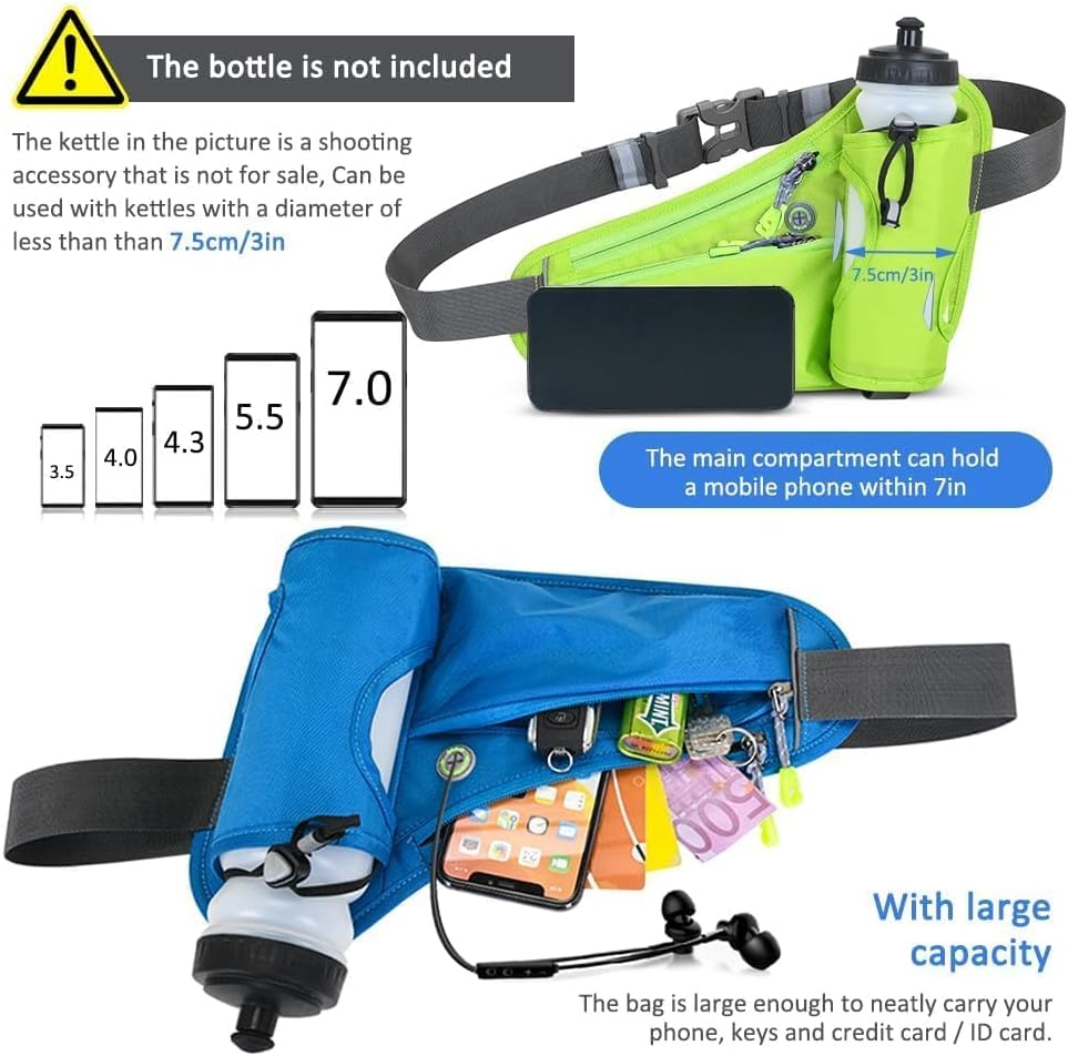 Lightweight Running Belt with Water Bottle Holder, Water Resistant Running Belts with Reflective Strips and Headphone Hole, Runner Belt & Workout Fanny Pack for Men, Woman, Kids (Blue) - Grey image number 3
