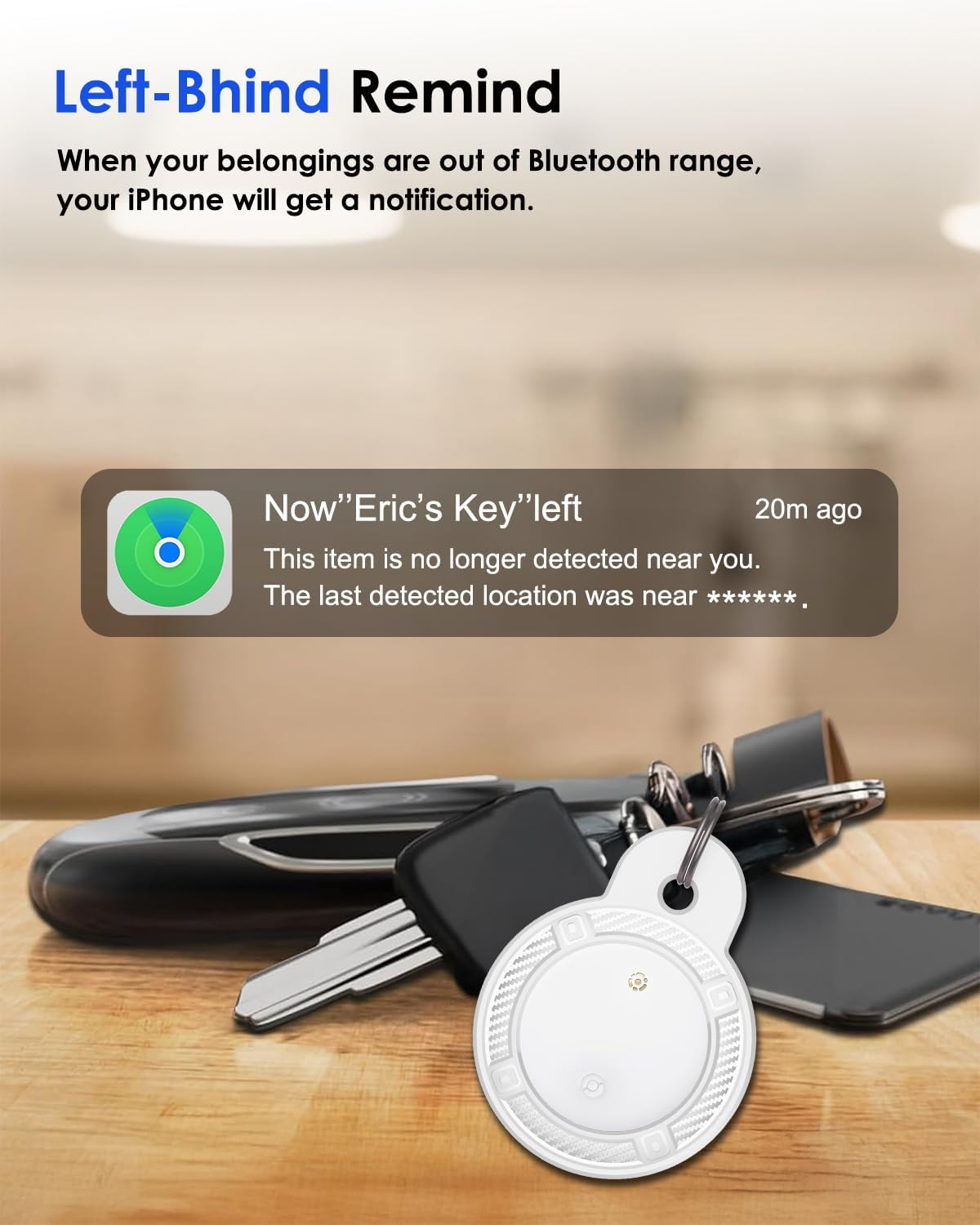 4-Pack Airtags with Holder, VISOOP Smart Bluetooth Tracker Works with Apple Find My(Ios Only), Key Finder Item Locator for Pets/Keys/Bags/Luggage Suitcases, Replaceable Battery Waterproof-Black+White image number 3