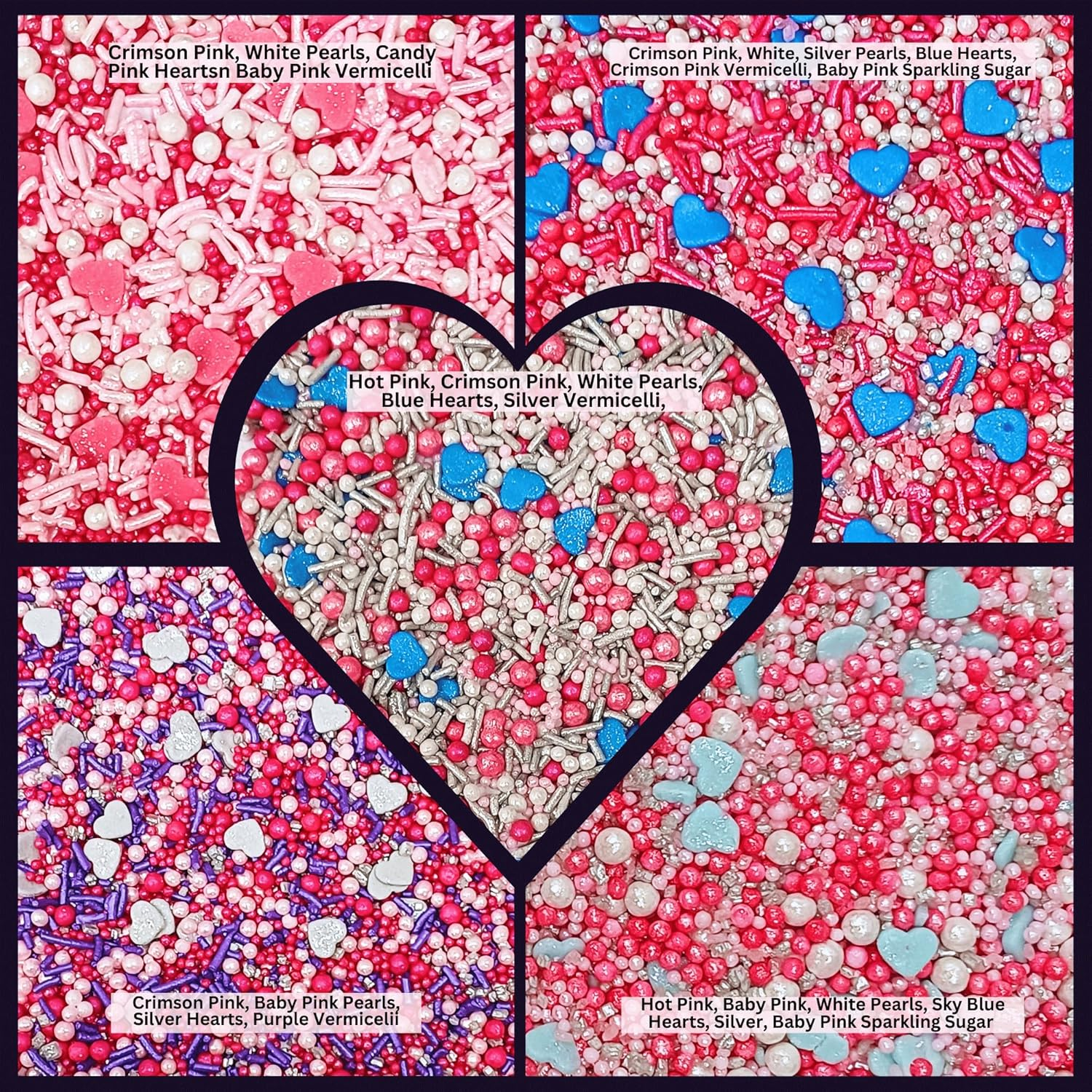 Confect Blue, Pink & White Pearl Sprinkles | Heart Sprinkles | Baby Shower Sprinkles | Sprinkles for Baking & Cake Decorative || Frozen Edible Sprinkles Mix Pack of 5 (3.5 Oz) image number 2