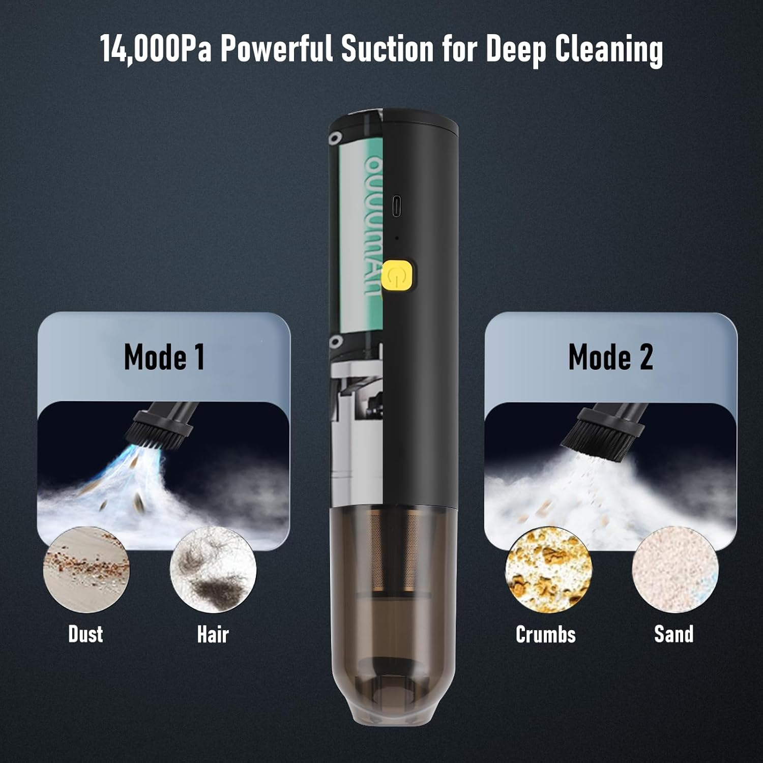 Rechargeable Car Vacuum Cleaner, Cordless Handheld Vacuum, Portable Car Vacuum with 2 Gears 14000Pa Suction for Home Car Travel Cleaning image number 4