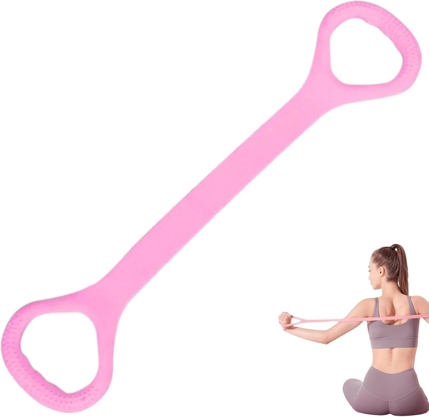 Figure 8 Resistance Band with Handles, Upgraded Silicone Exercise Band for Shoulder, Arm & Back Workout at Home/Gym(Pink)
