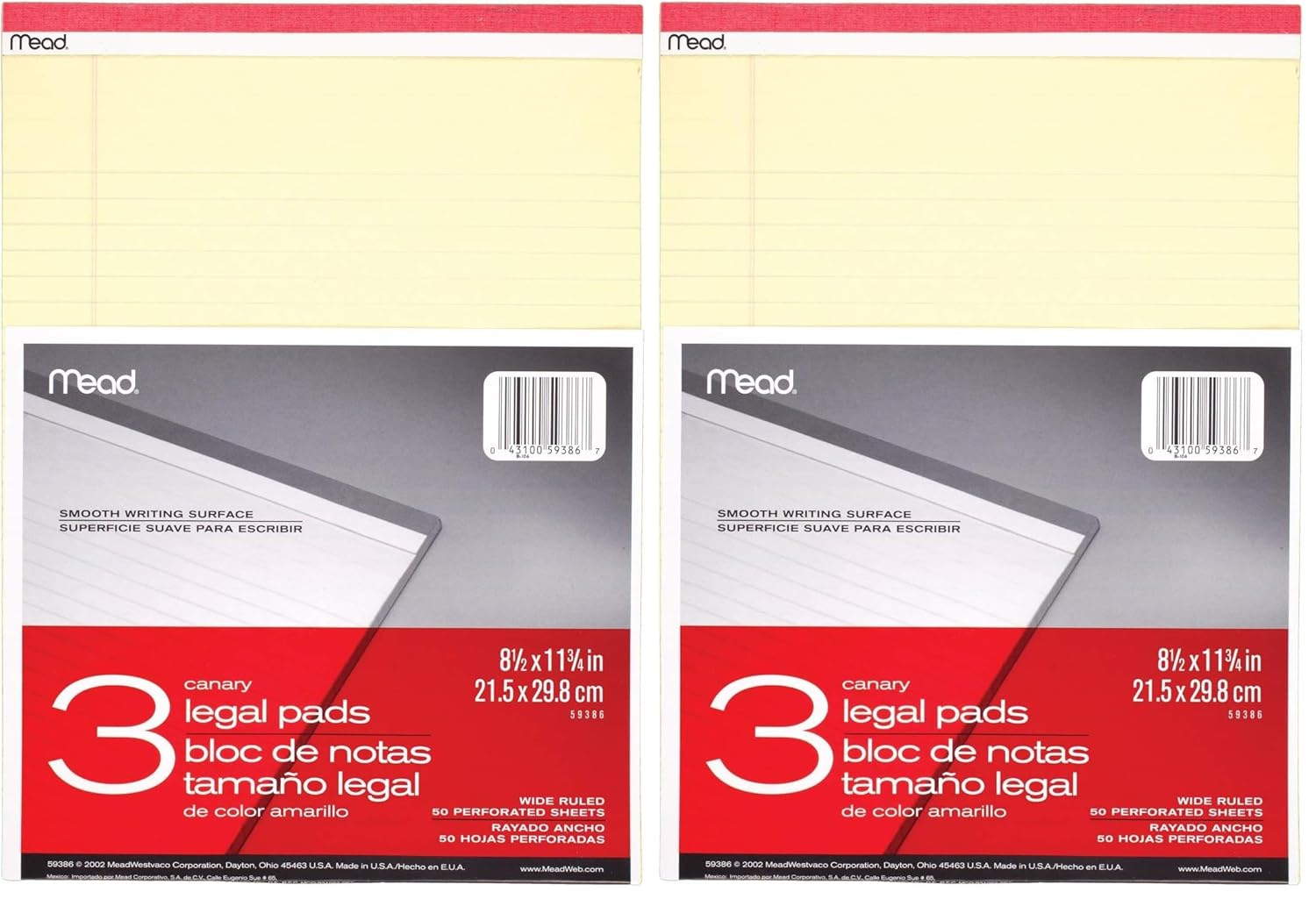 Mead Legal Pad Writing Pads, 6 Pack, Wide Ruled Paper, 8-1/2" X 11-3/4", 50 Sheets, Great for Use as Home Office Supplies, Memo Pads, Note Pads, or Steno Pads, Letter Writing, Canary Yellow (59386) image number 1