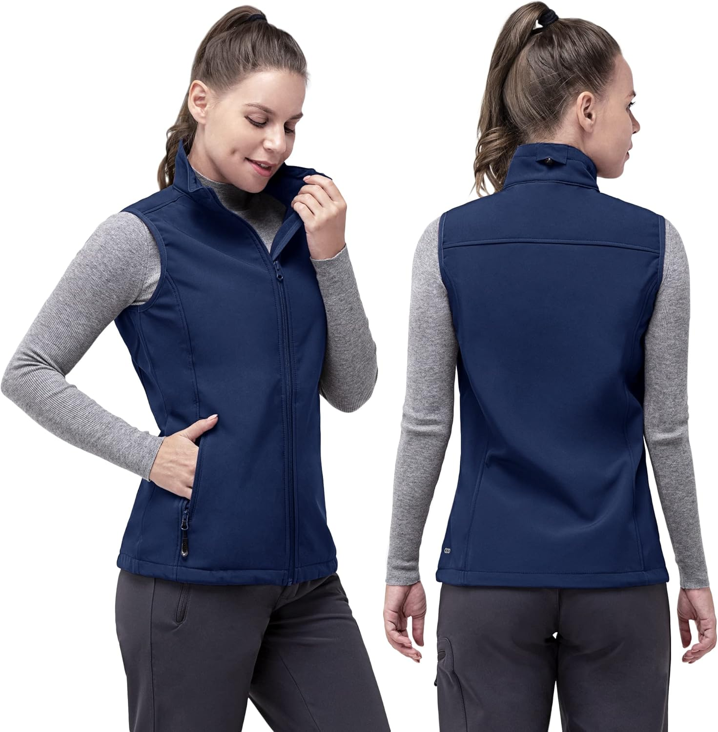 33,000Ft Women'S Running Vest Fleece Lined Zip up Windproof Lightweight Softshell Vests Outerwear for Golf Hiking Sports image number 3